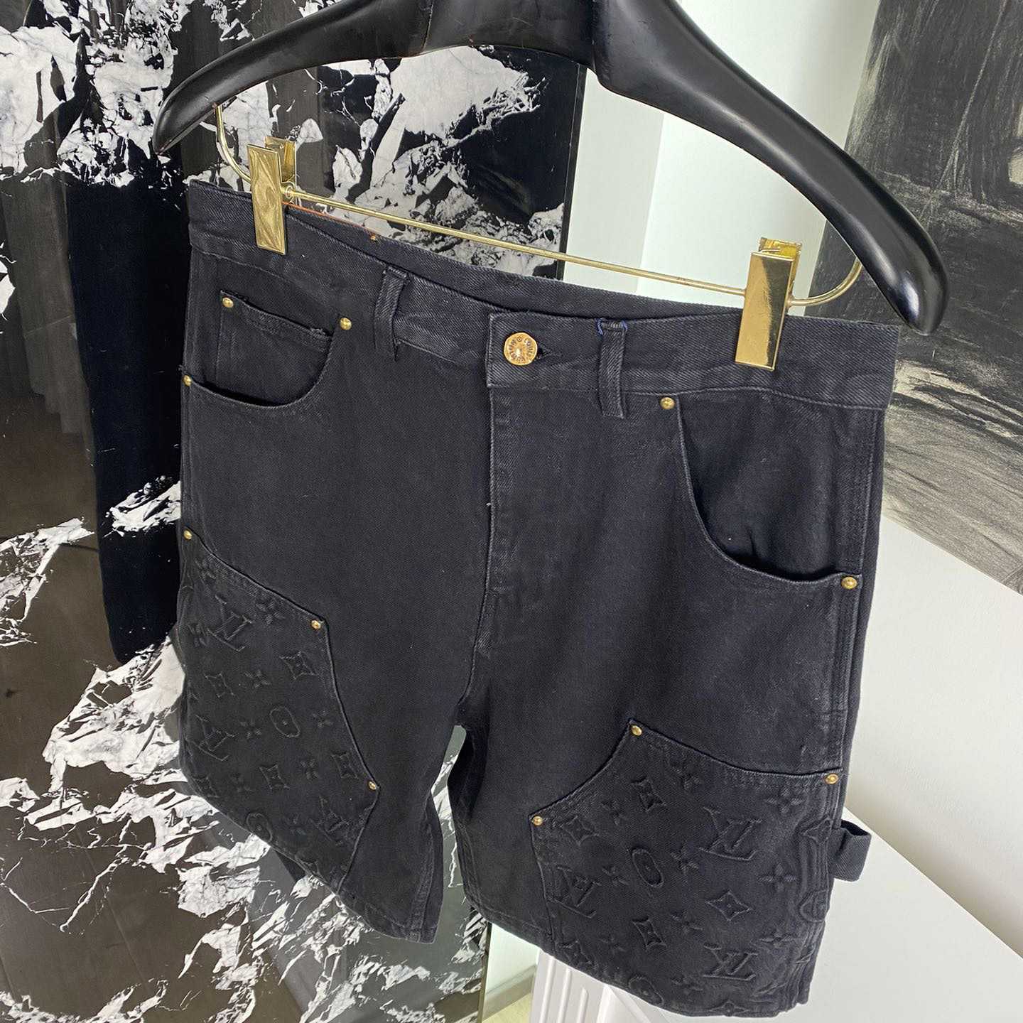 Louis Vuitton Monogram Workwear Denim Shorts Black  - DesignerGu