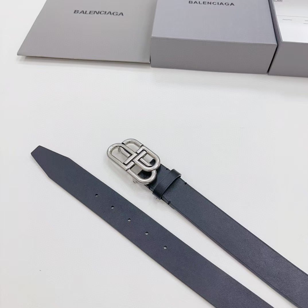 Balenciaga Black Bb Belt With silver Buckle - DesignerGu
