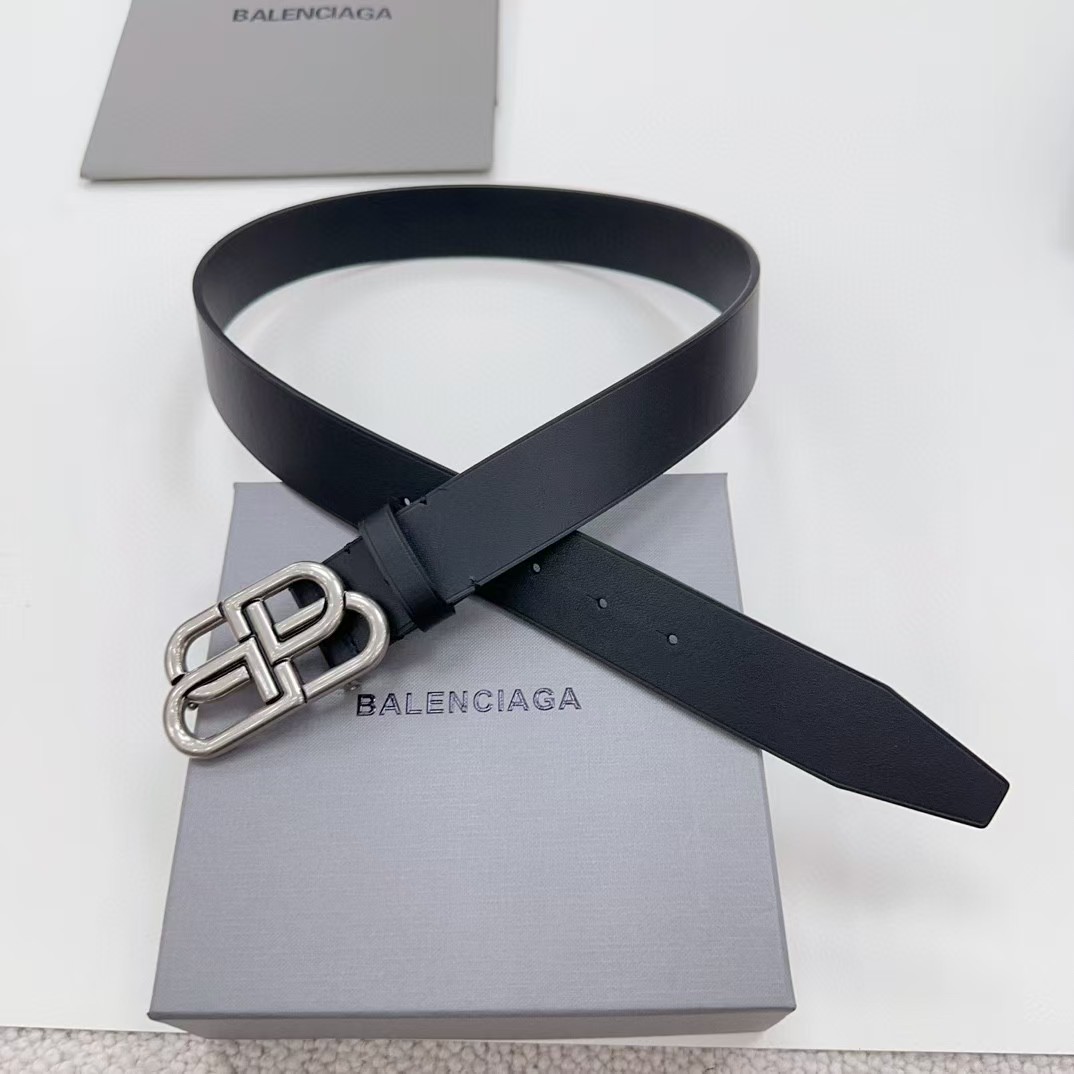 Balenciaga Black Bb Belt With silver Buckle - DesignerGu