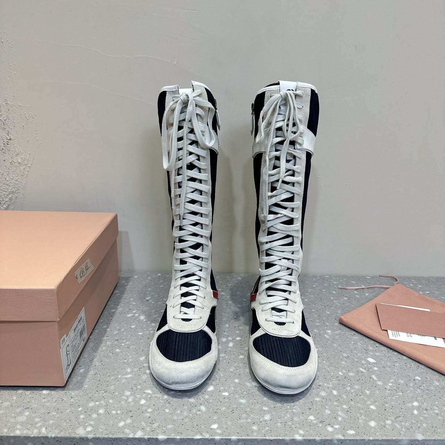 Miu Miu Gymnasium Technical Fabric And Suede Boxeur Boots - DesignerGu
