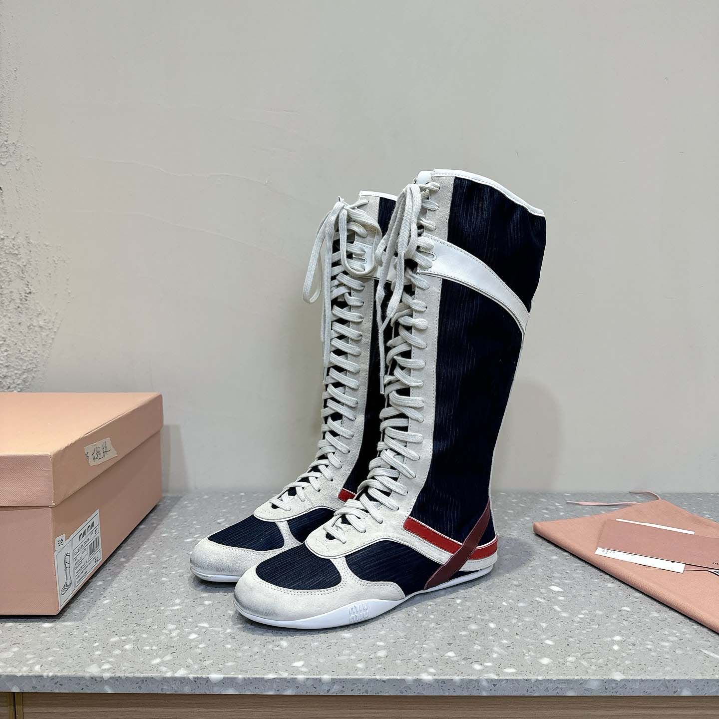 Miu Miu Gymnasium Technical Fabric And Suede Boxeur Boots - DesignerGu