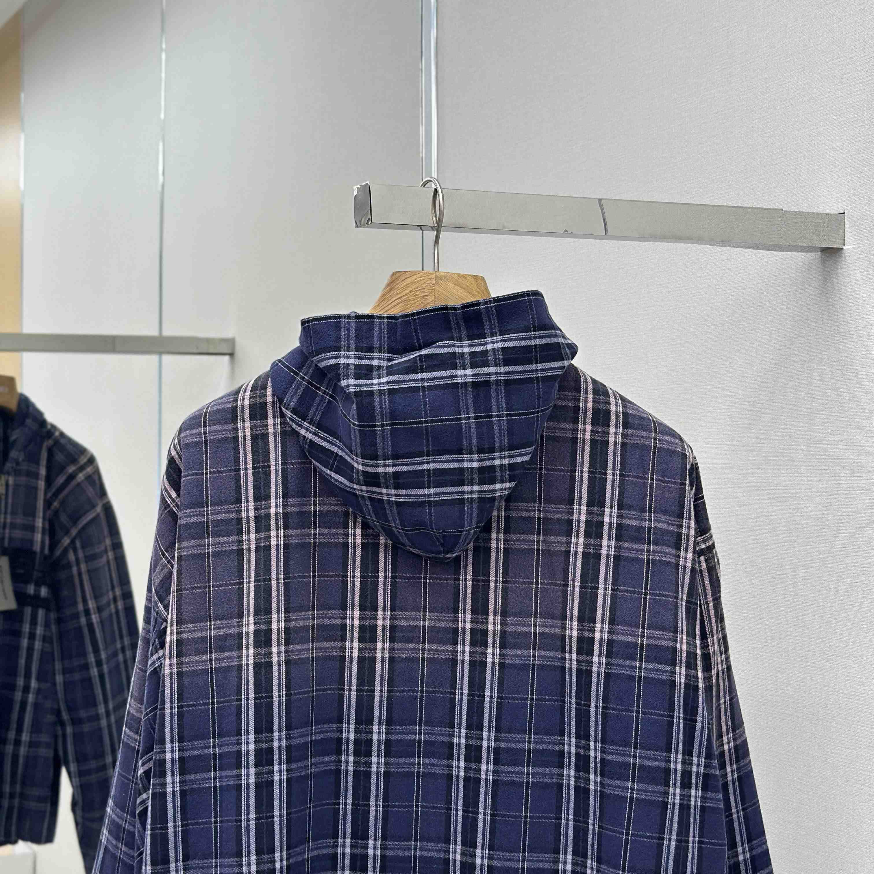 Balenciaga Logo Embroidered Hooded Check Jacket - DesignerGu