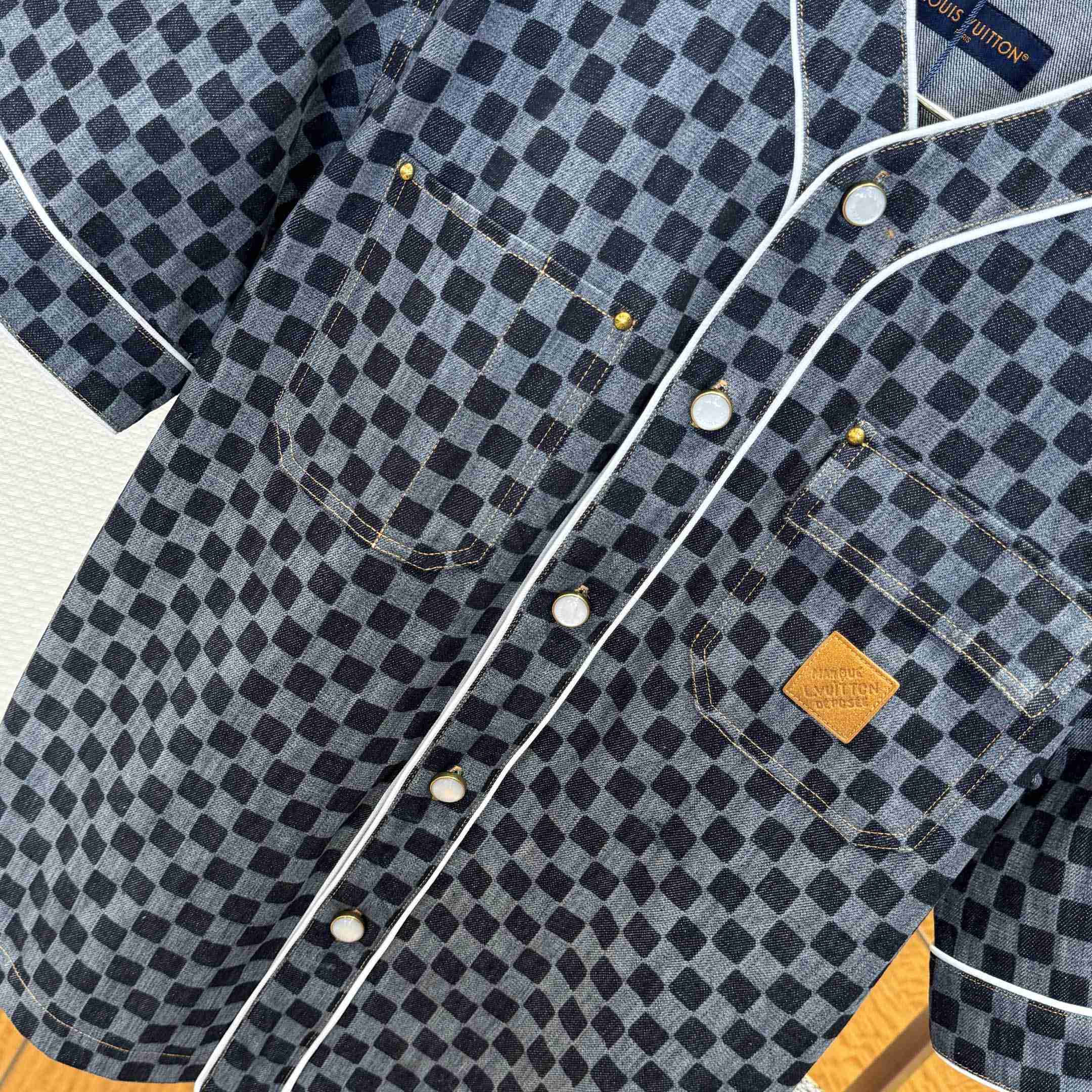 Louis Vuitton Damier Denim Baseball Shirt   1AIMJH - DesignerGu