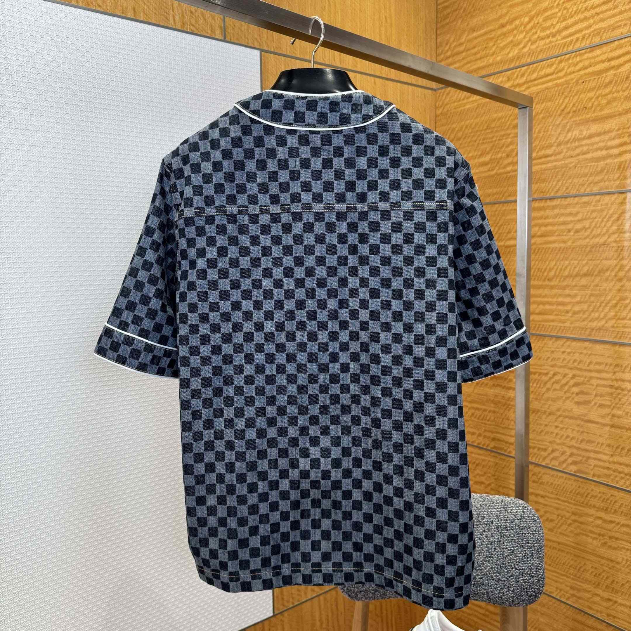 Louis Vuitton Damier Denim Baseball Shirt   1AIMJH - DesignerGu