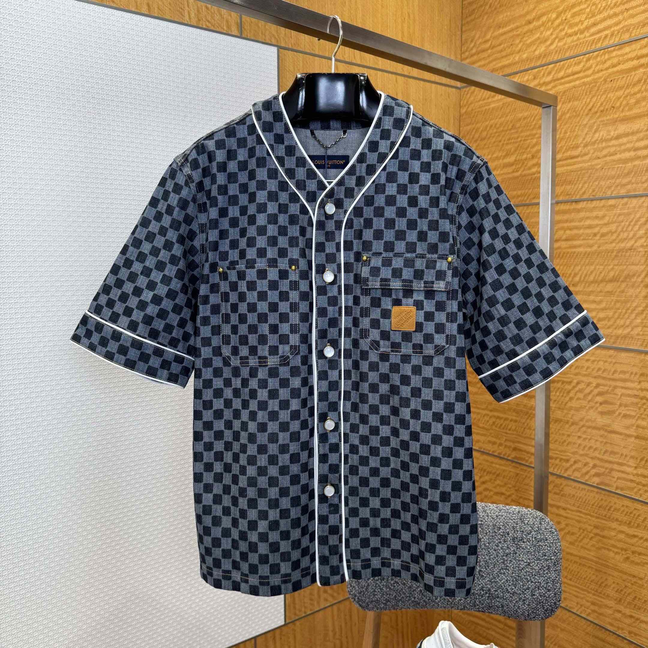 Louis Vuitton Damier Denim Baseball Shirt   1AIMJH - DesignerGu