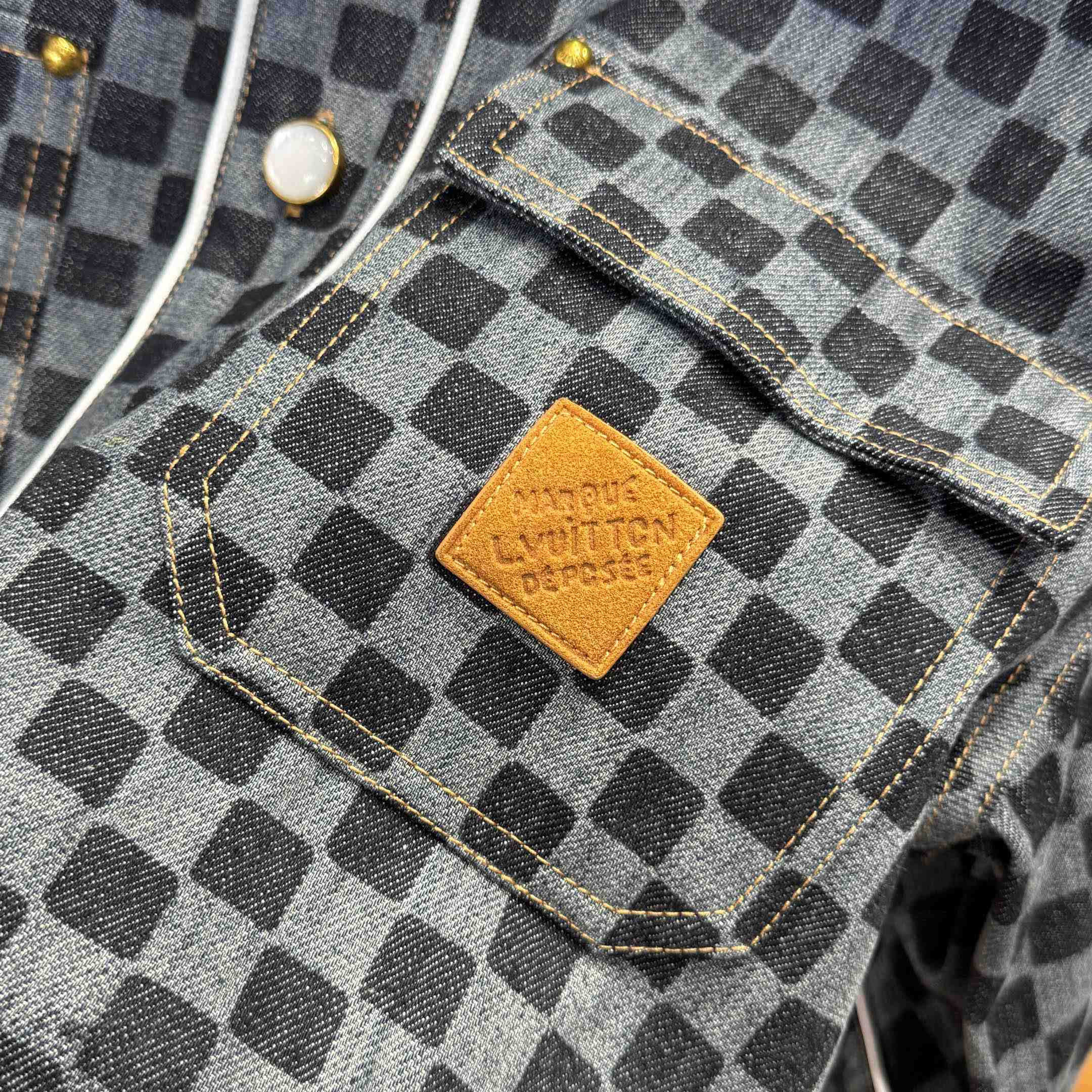 Louis Vuitton Damier Denim Baseball Shirt   1AIMJH - DesignerGu