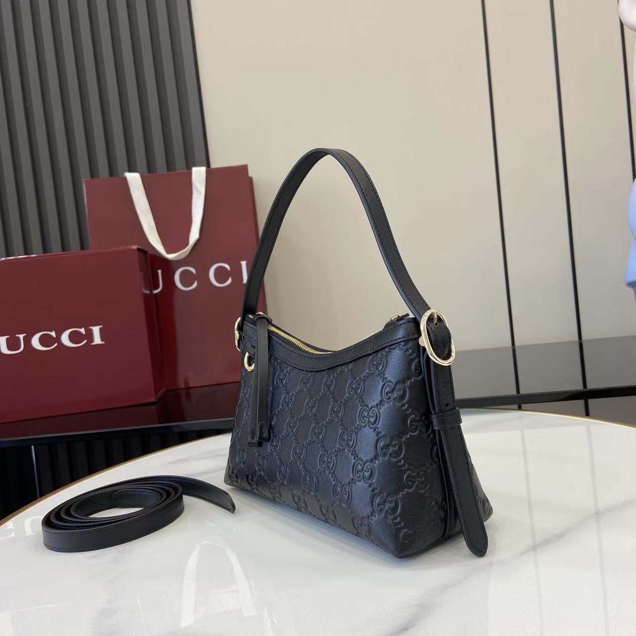 Gucci GG Emblem Small Shoulder Bag - DesignerGu