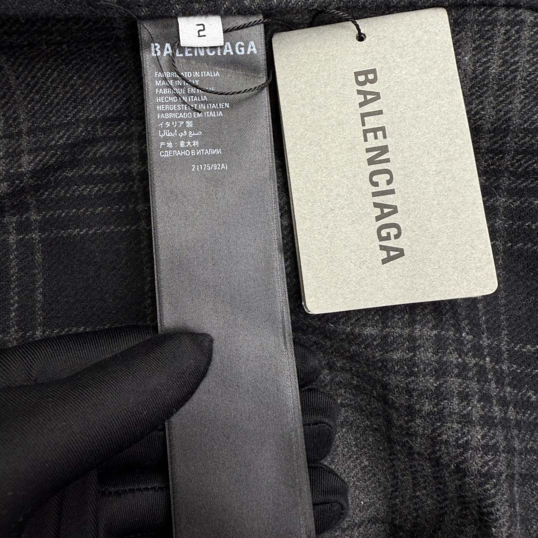 Balenciaga Oversized Shirt In Grey And Black Mix Wool Flannel - DesignerGu