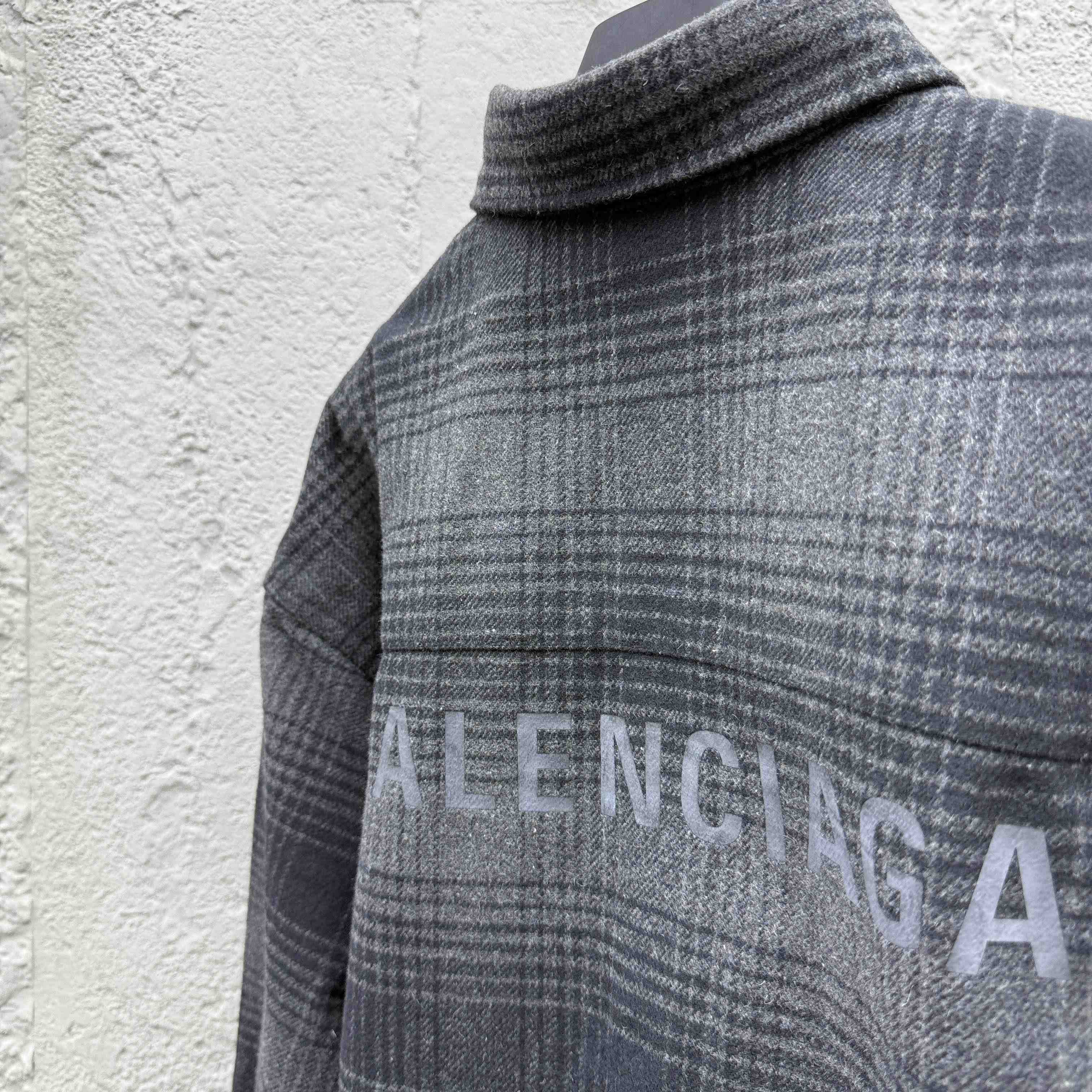 Balenciaga Oversized Shirt In Grey And Black Mix Wool Flannel - DesignerGu