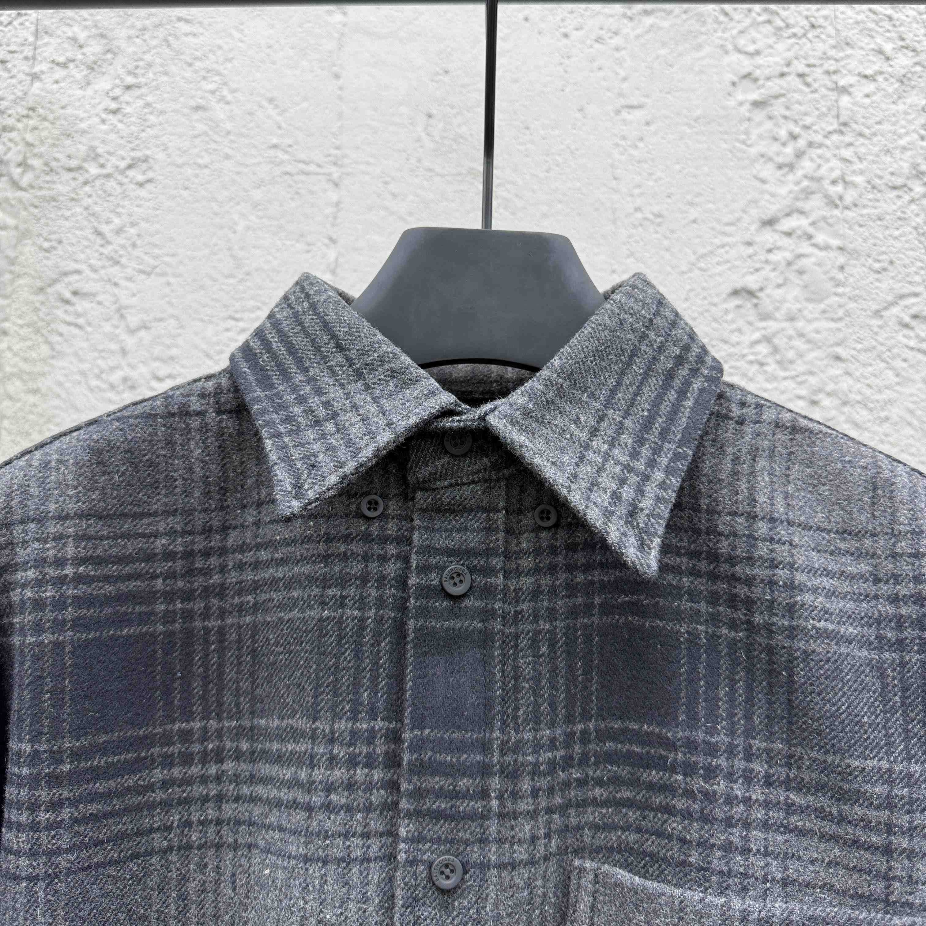 Balenciaga Oversized Shirt In Grey And Black Mix Wool Flannel - DesignerGu