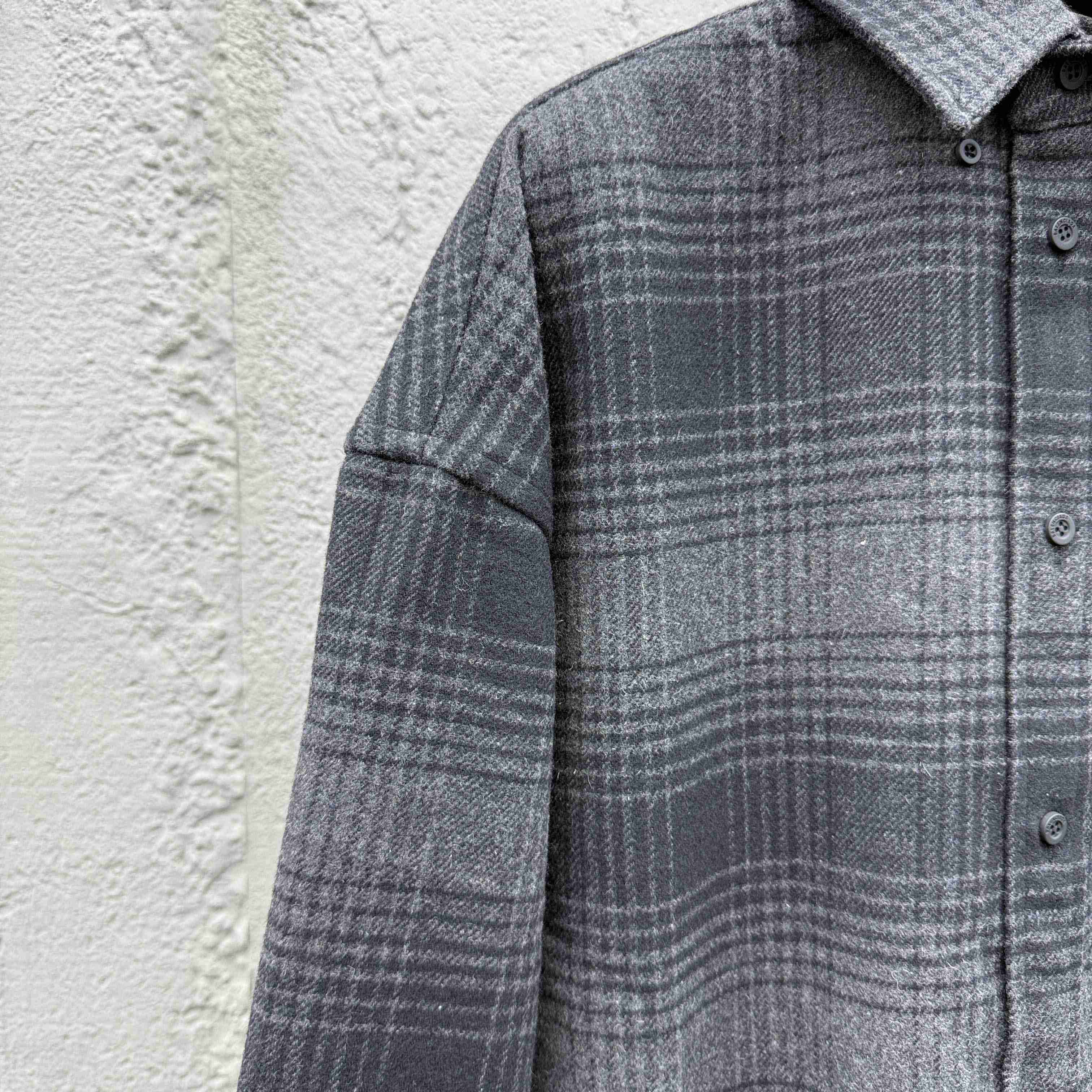 Balenciaga Oversized Shirt In Grey And Black Mix Wool Flannel - DesignerGu