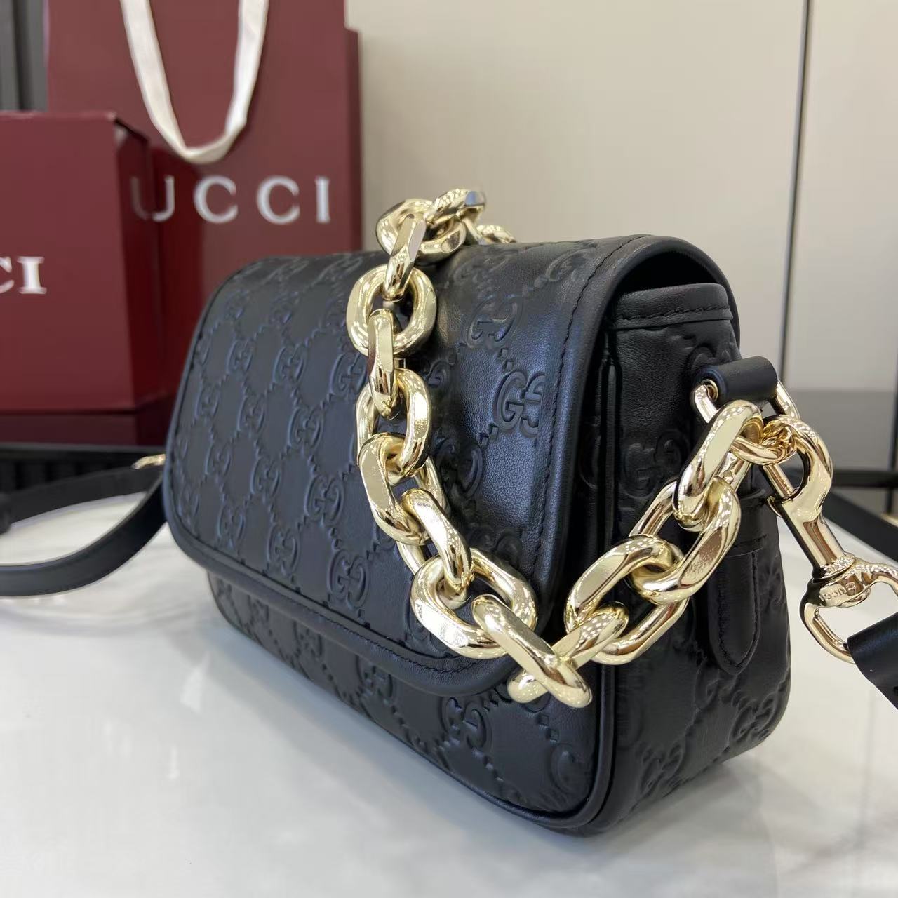 Gucci GG Emblem Small Shoulder Bag - DesignerGu