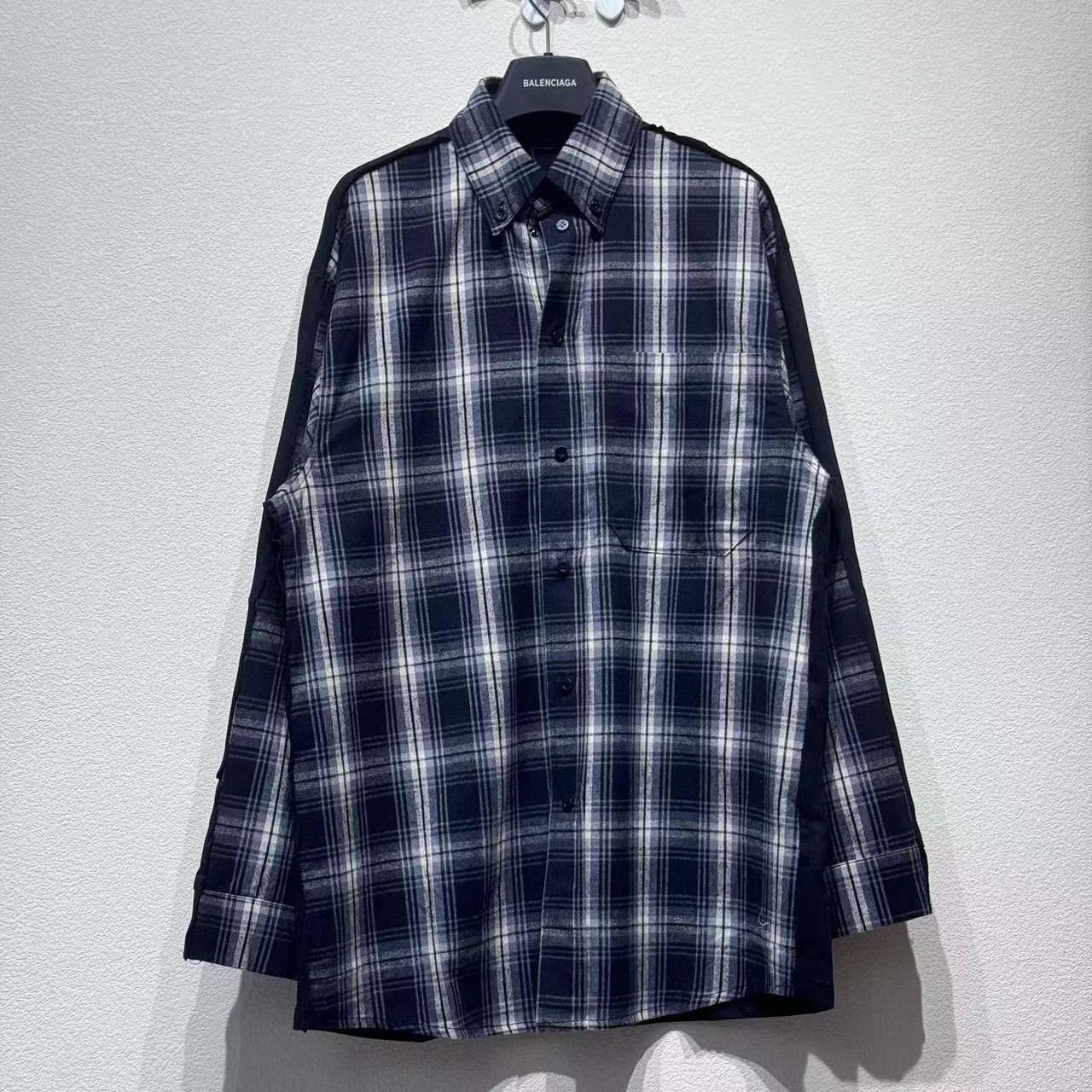Balenciaga Hybrid Overshirt In Black And Grey Check Flannel - DesignerGu