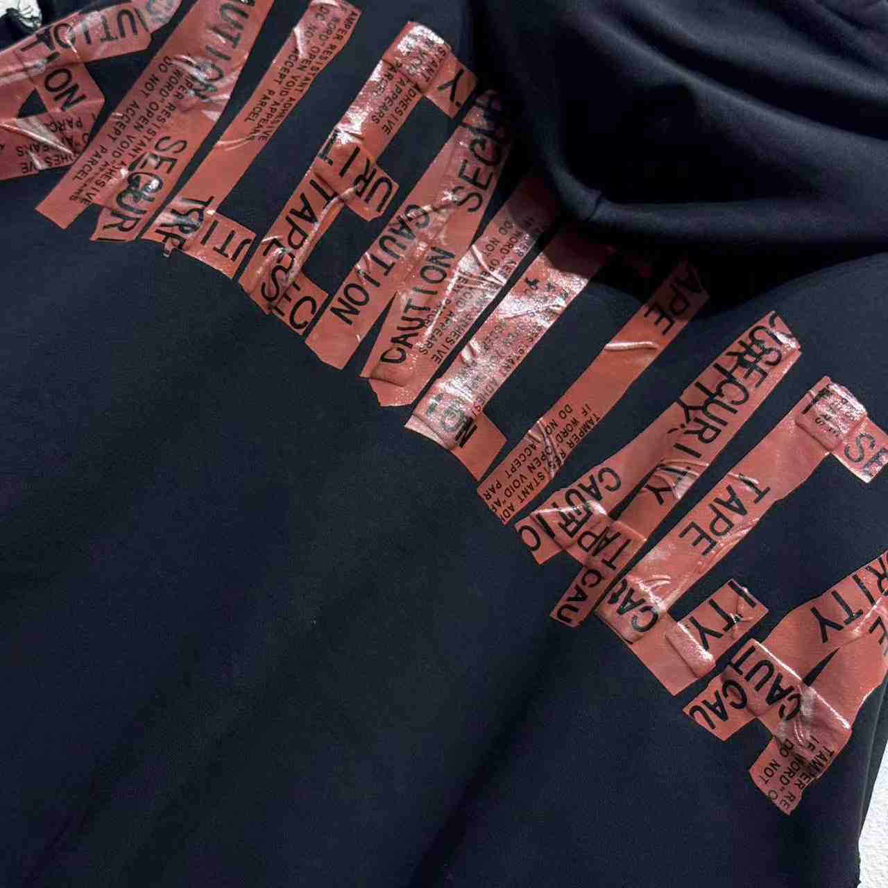 Balenciaga Security Tape Logo Large Zip-Up Hoodie In Faded Washed Black And Red Dry Fleece - DesignerGu