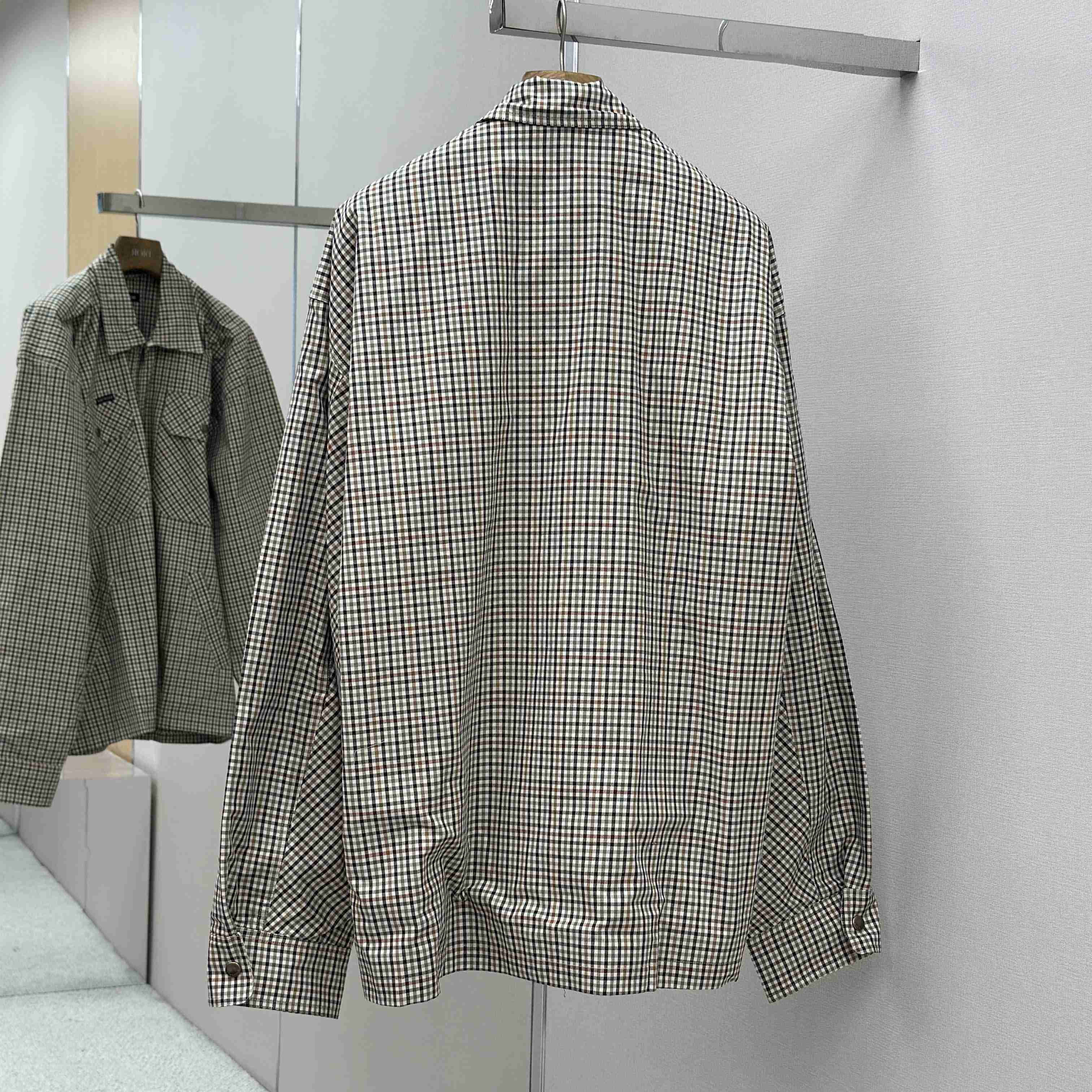 Balenciaga Zip-Up Shirt In Beige And Khaki Checked Flannel - DesignerGu