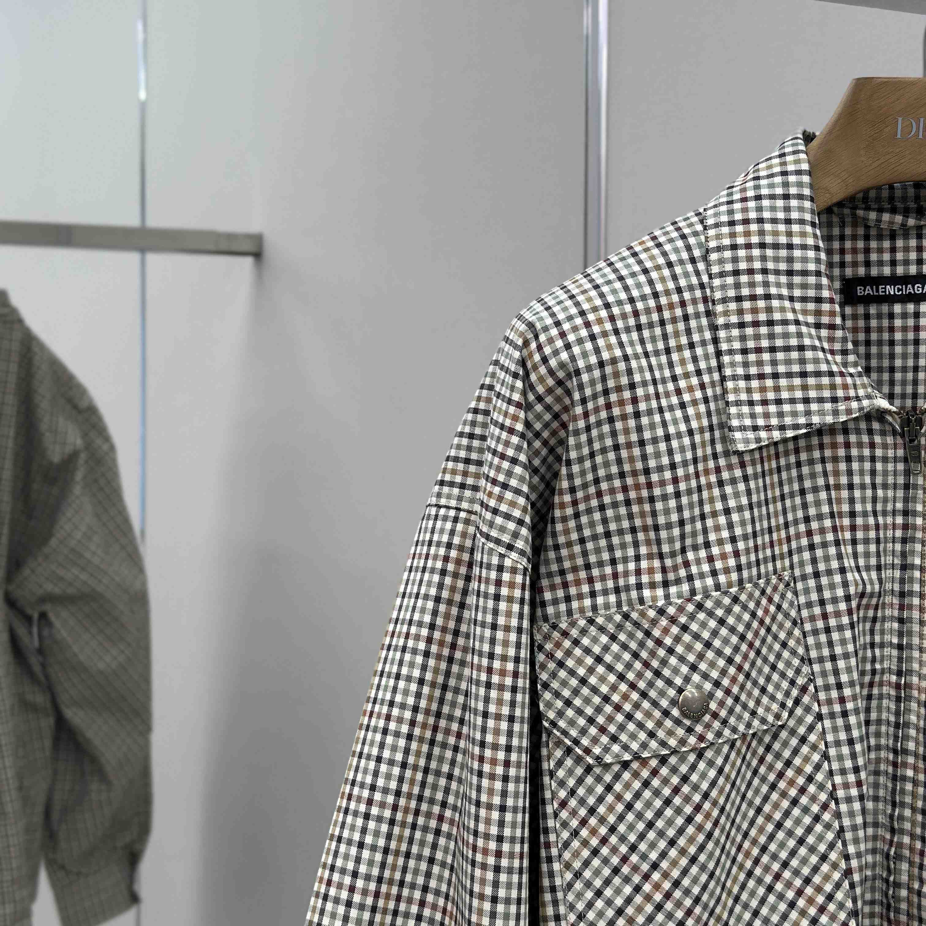 Balenciaga Zip-Up Shirt In Beige And Khaki Checked Flannel - DesignerGu