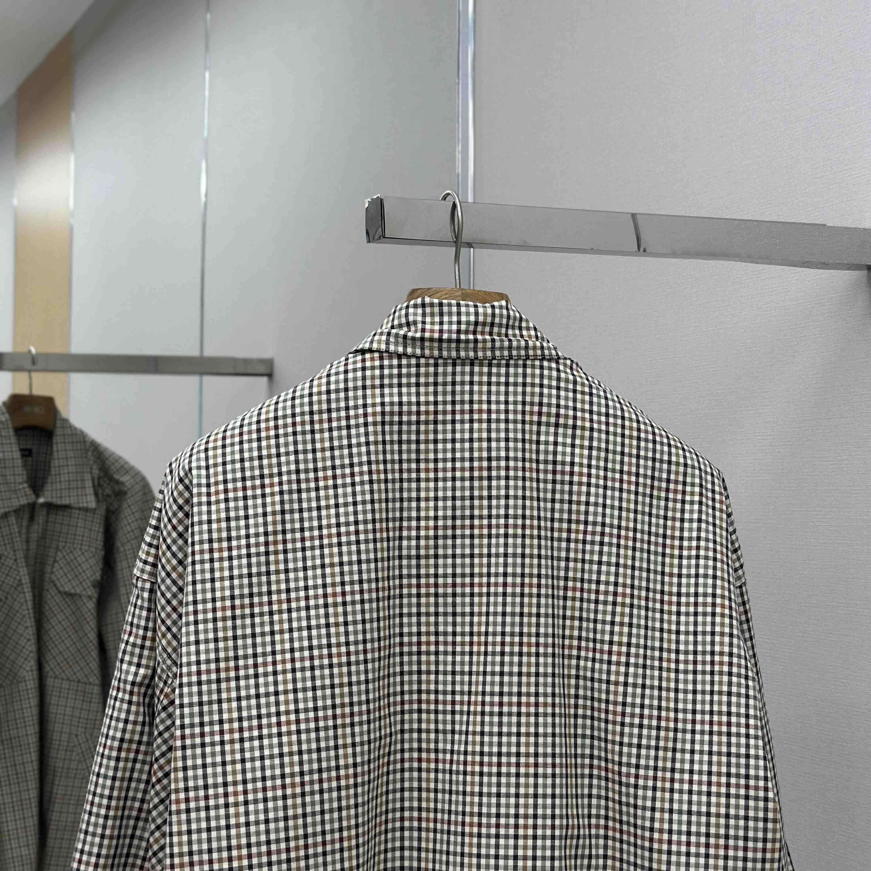 Balenciaga Zip-Up Shirt In Beige And Khaki Checked Flannel - DesignerGu