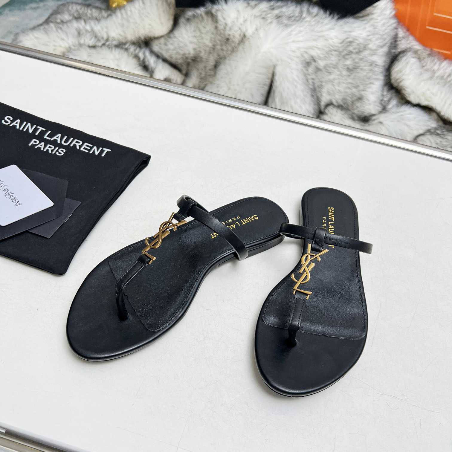 Saint Laurent Cassandra Leather Flip Flops  - DesignerGu