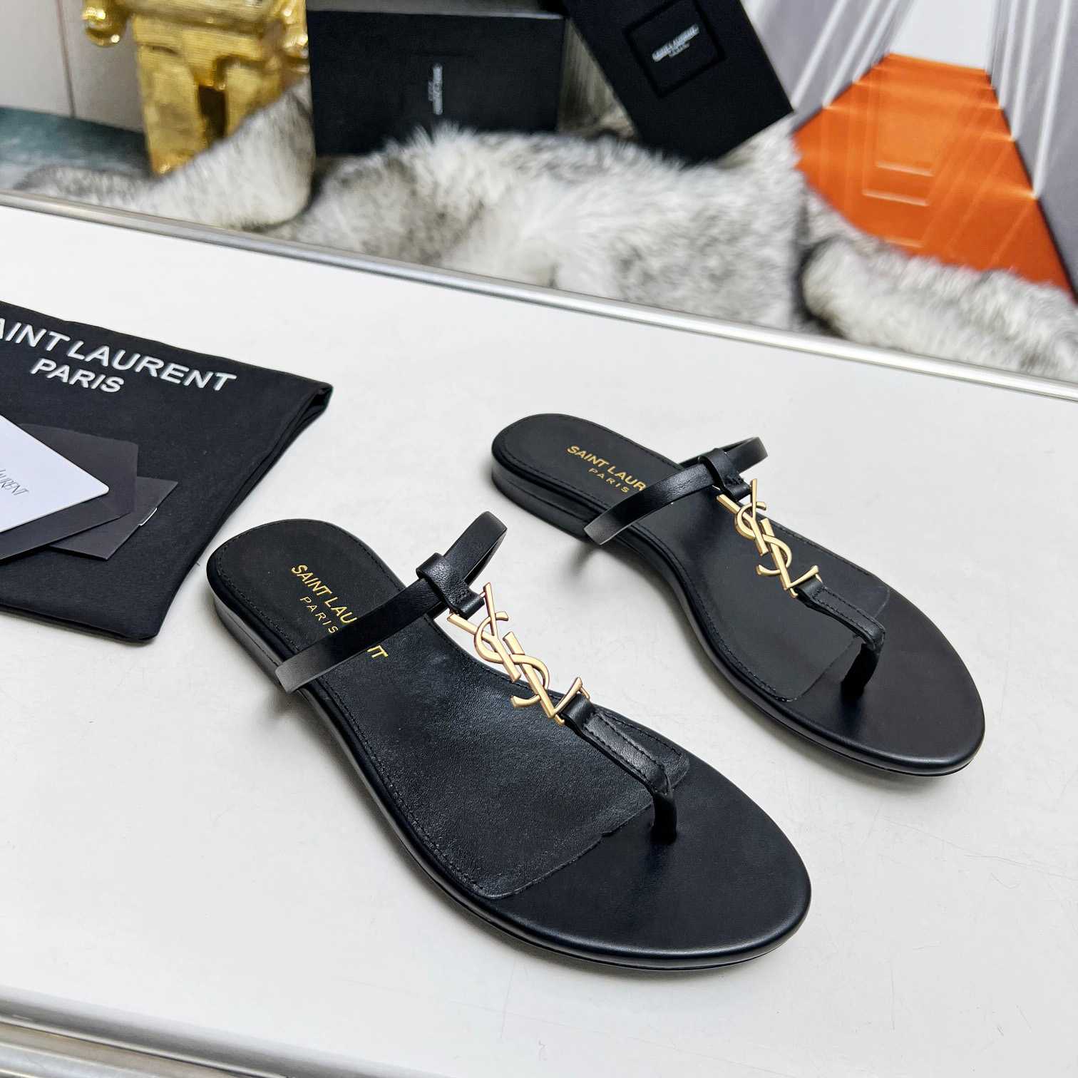 Saint Laurent Cassandra Leather Flip Flops  - DesignerGu