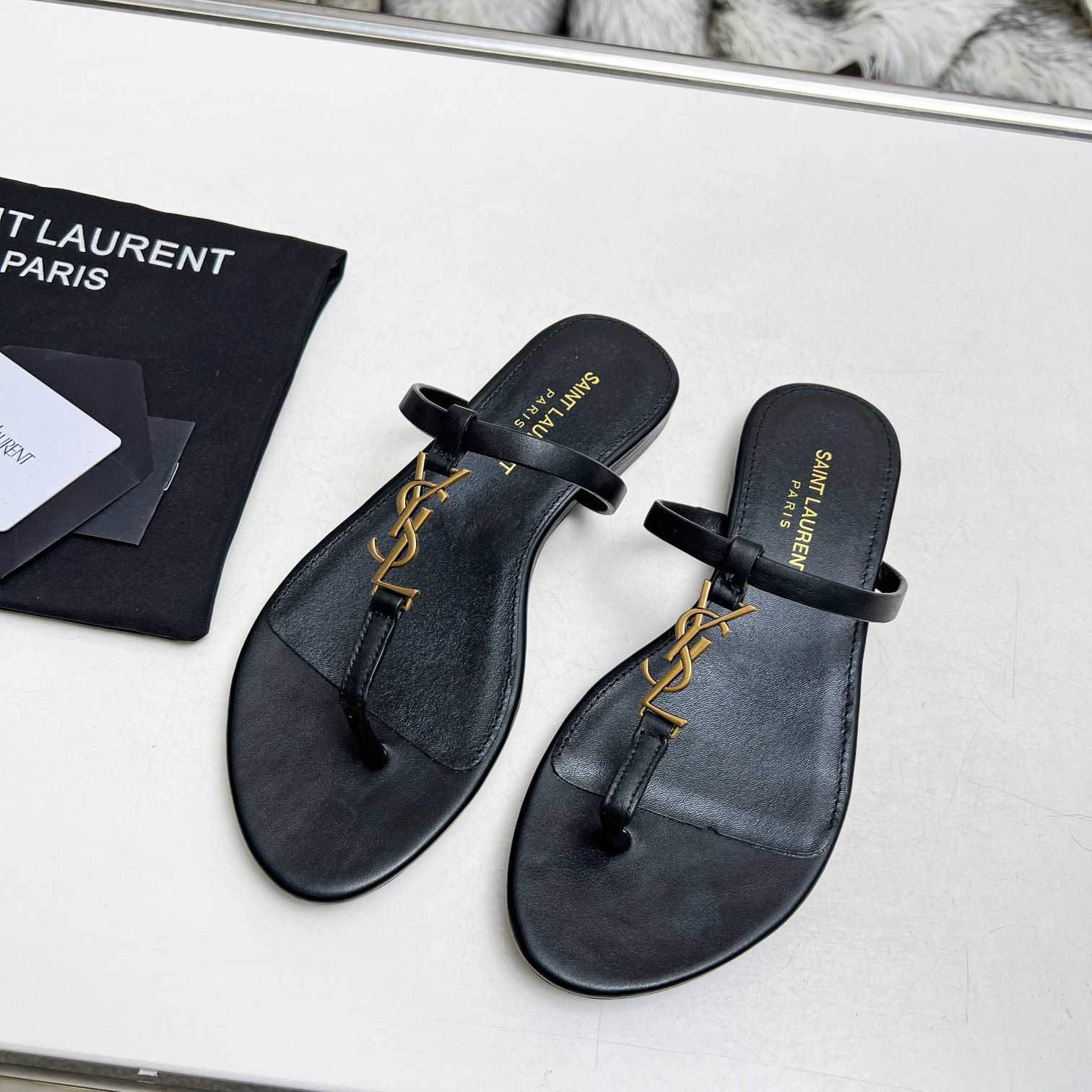 Saint Laurent Cassandra Leather Flip Flops  - DesignerGu