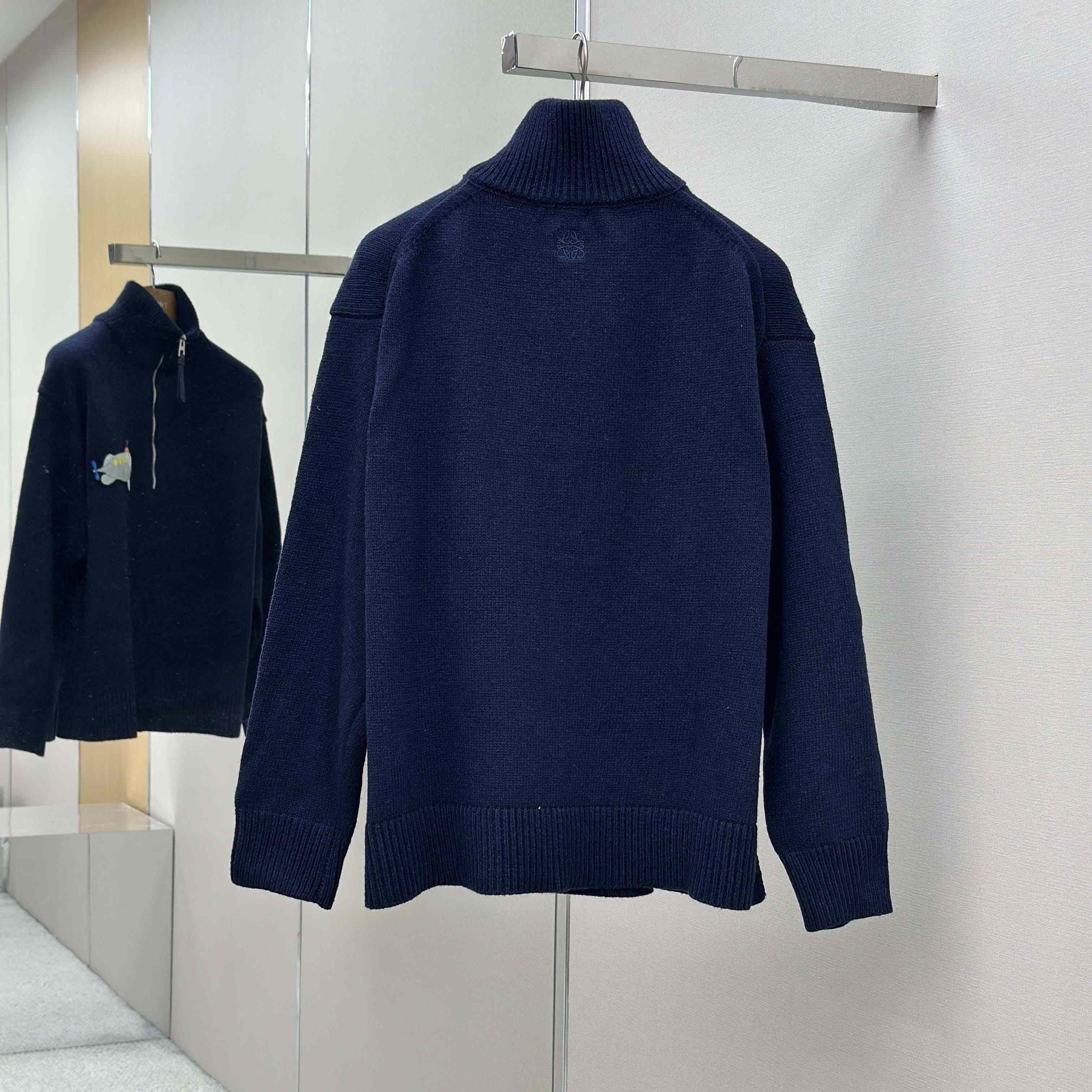 Loewe Zip-up sweater In Wool Blue - DesignerGu