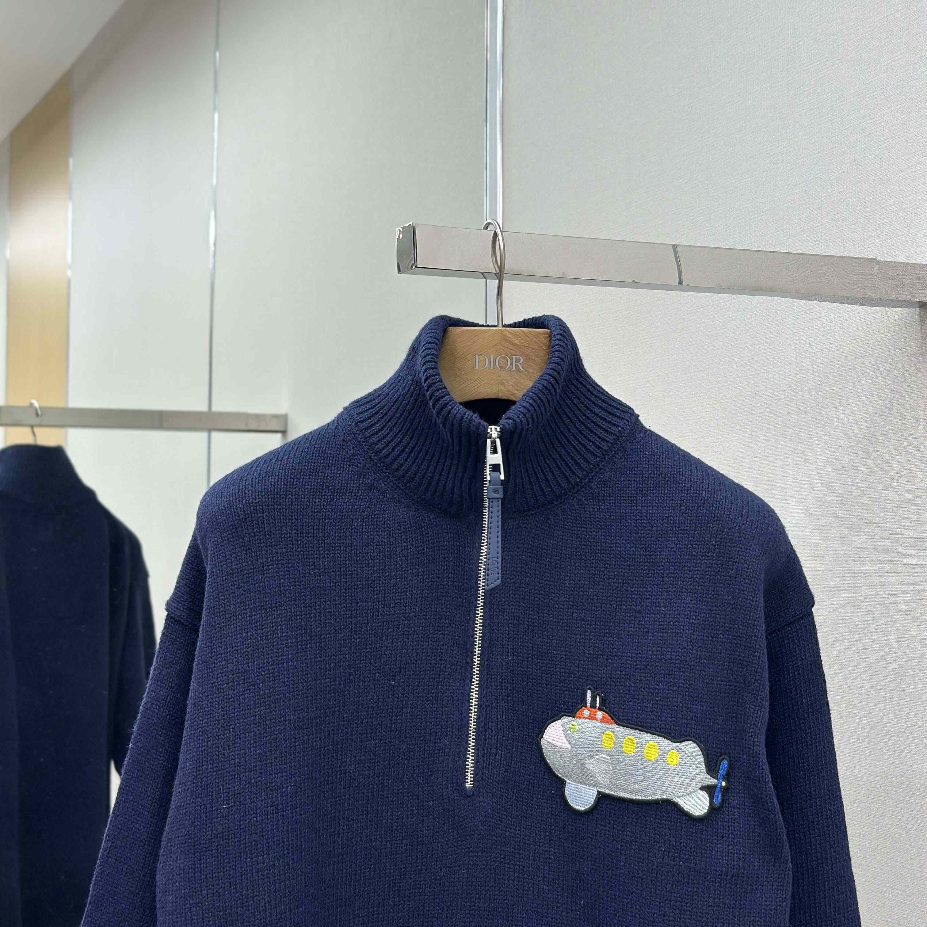 Loewe Zip-up sweater In Wool Blue - DesignerGu