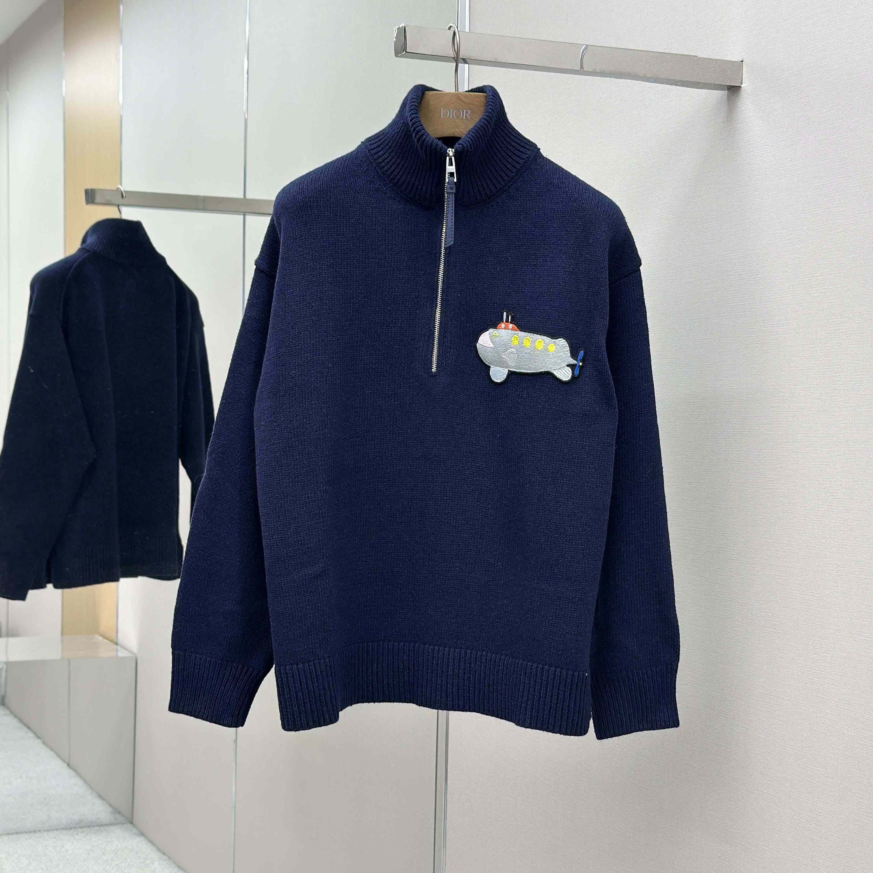 Loewe Zip-up sweater In Wool Blue - DesignerGu