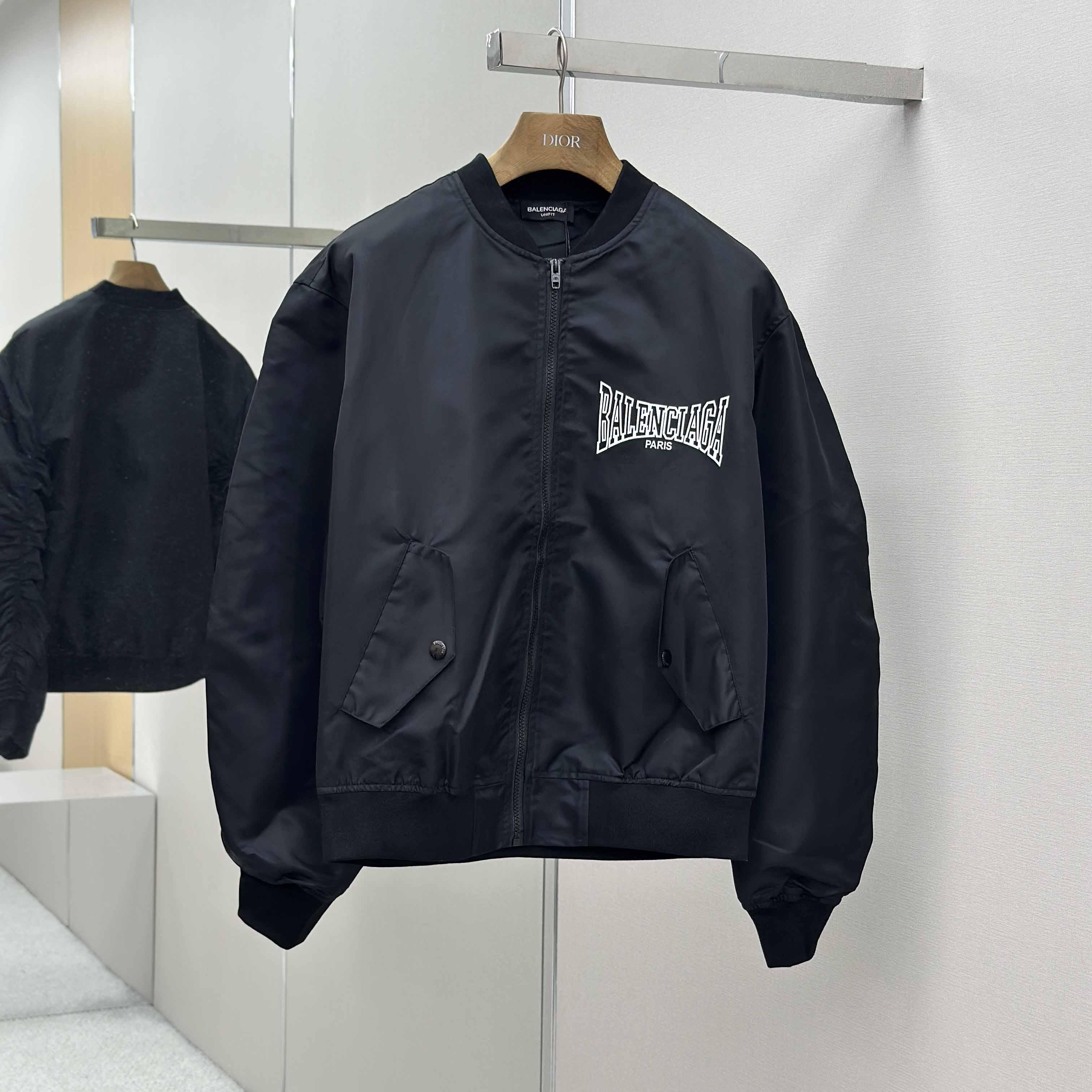 Balenciaga Men's Black Oversize Nylon Varsity Jacket - DesignerGu