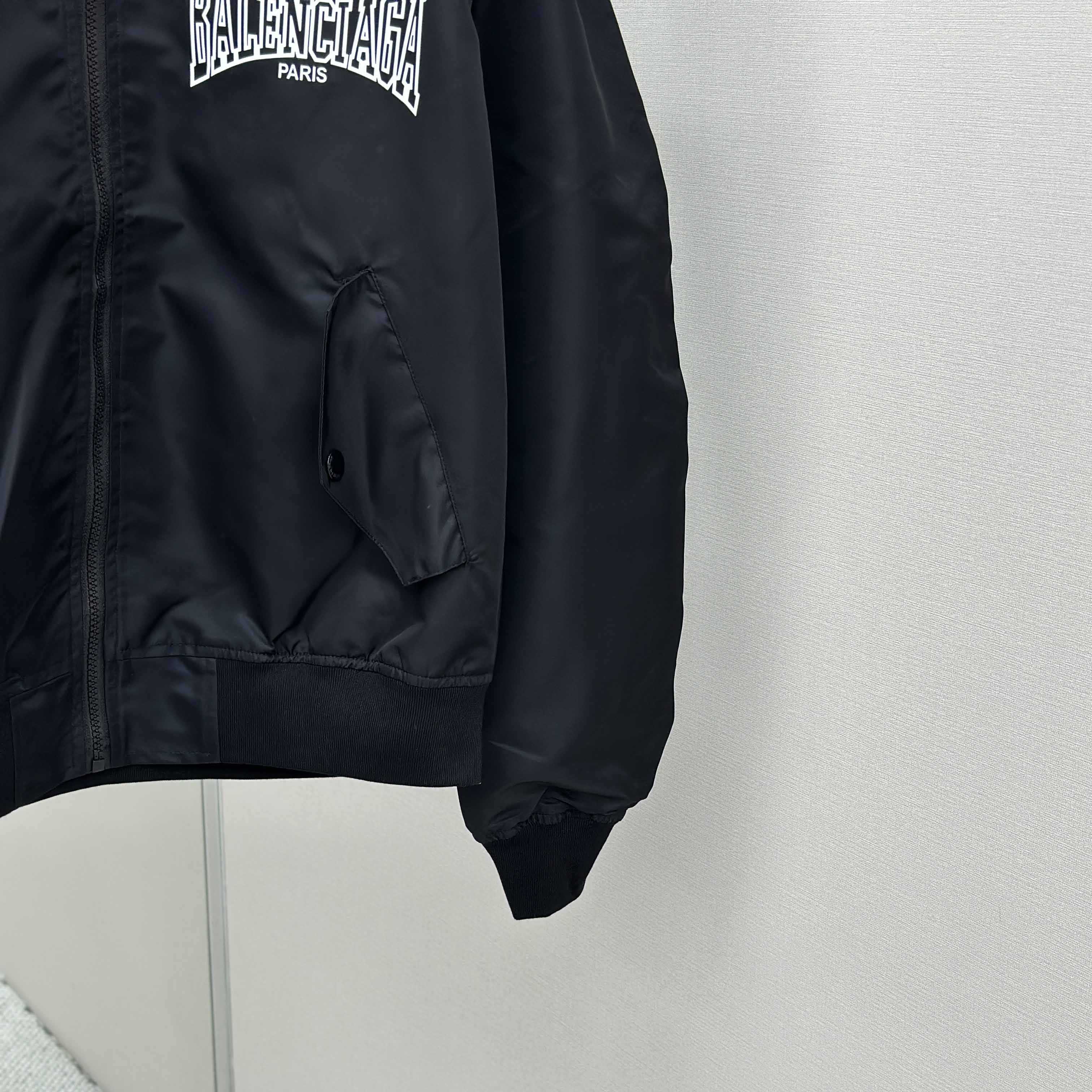 Balenciaga Men's Black Oversize Nylon Varsity Jacket - DesignerGu