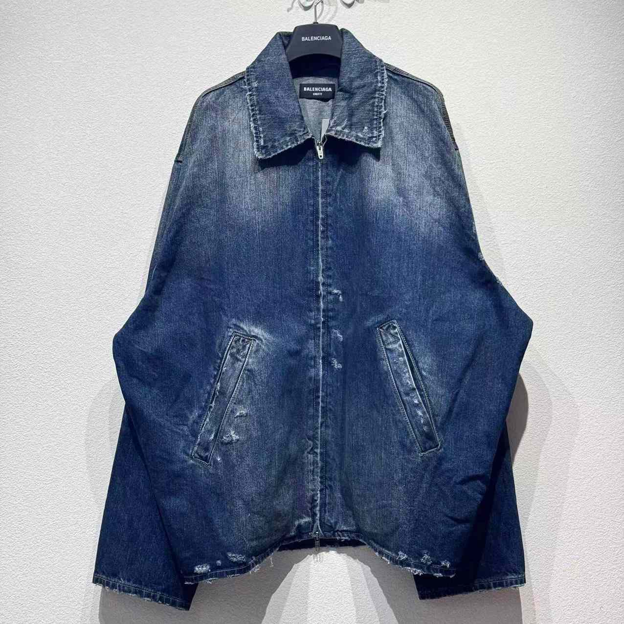Balenciaga Zip-Up Denim Jacket In Blue Cotton Denim - DesignerGu