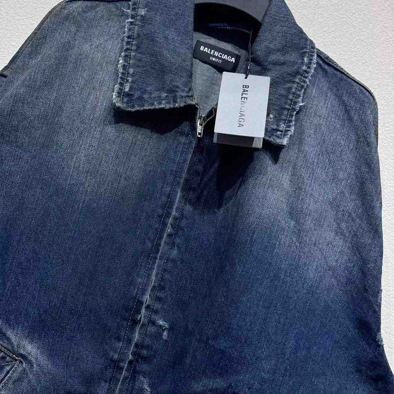 Balenciaga Zip-Up Denim Jacket In Blue Cotton Denim - DesignerGu