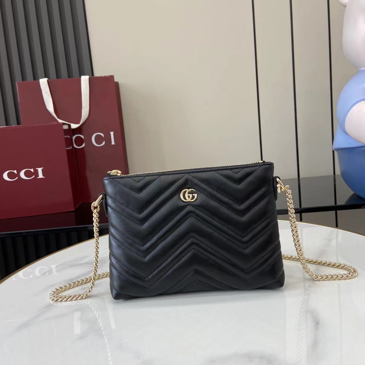 Gucci GG Marmont Pochette With Chain - DesignerGu