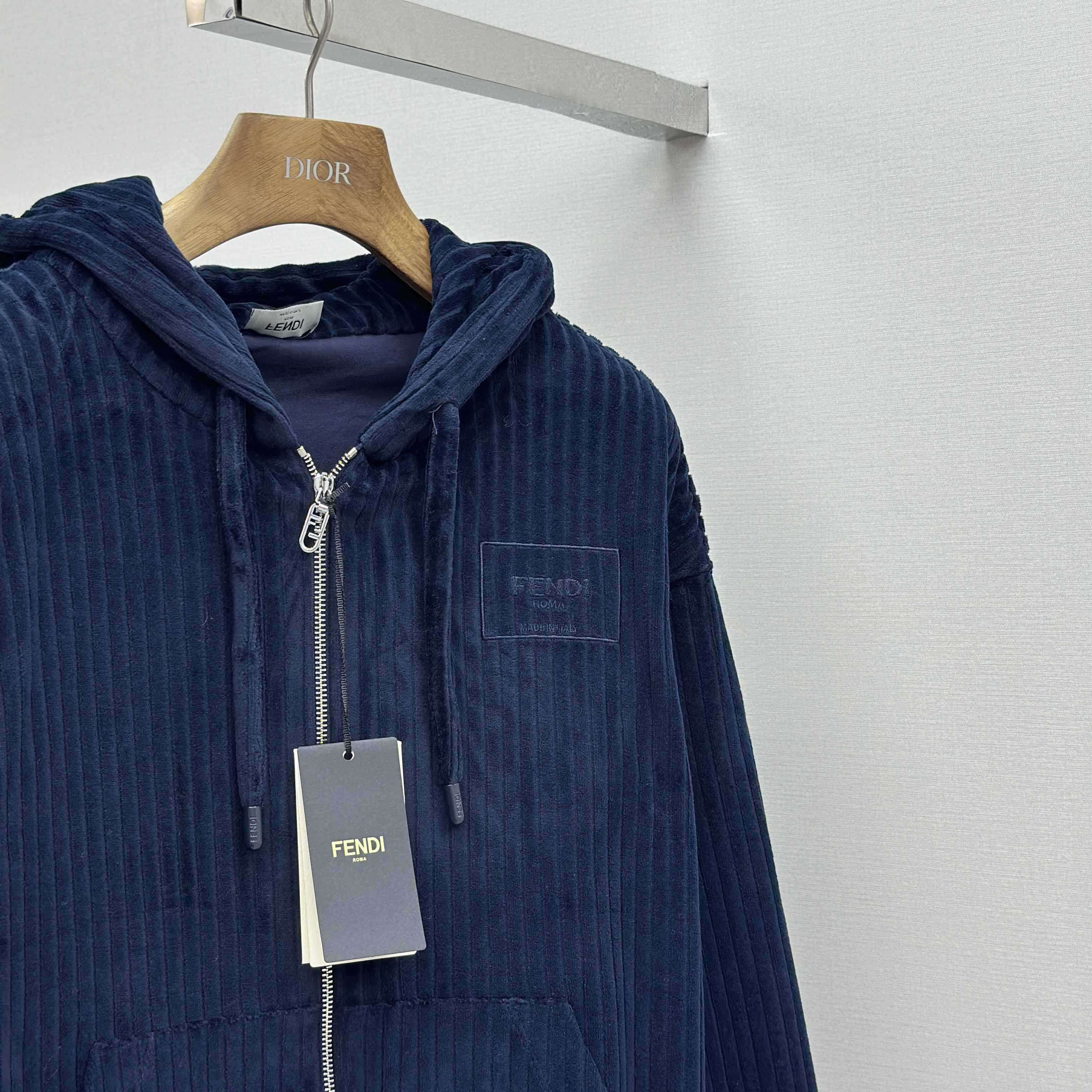Fendi Blue Men Navy Blue Hooded Sweatshirt  - DesignerGu