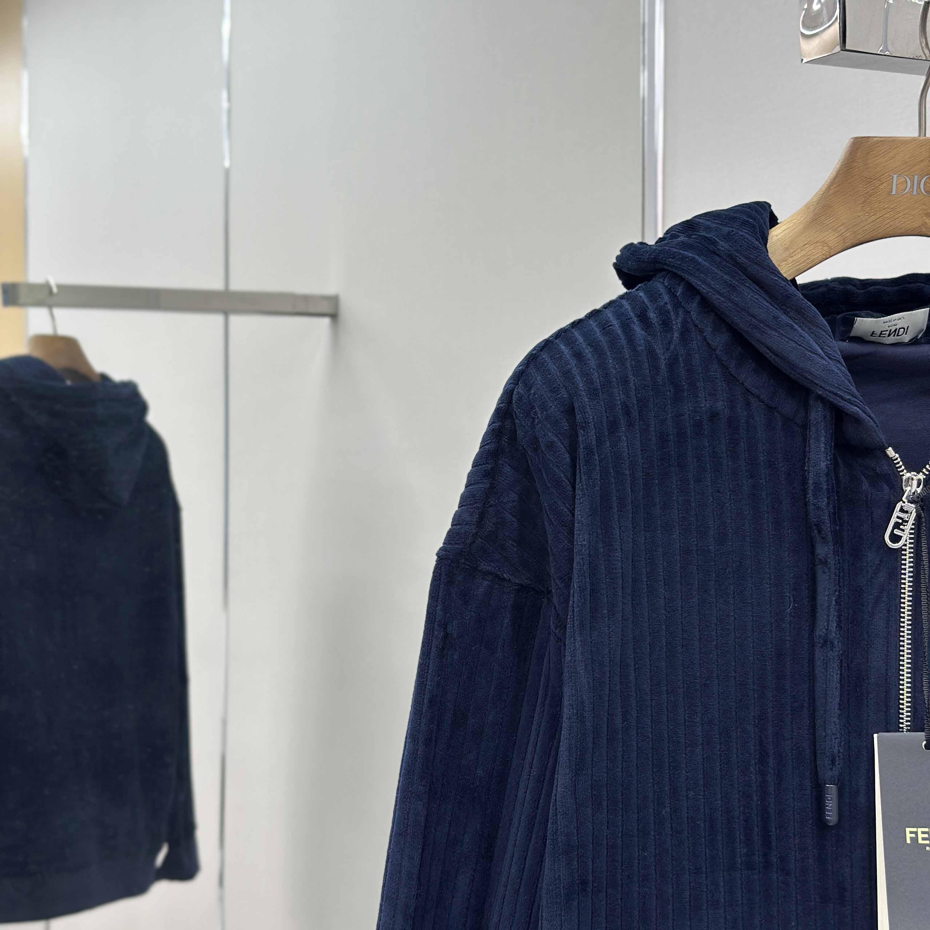 Fendi Blue Men Navy Blue Hooded Sweatshirt  - DesignerGu