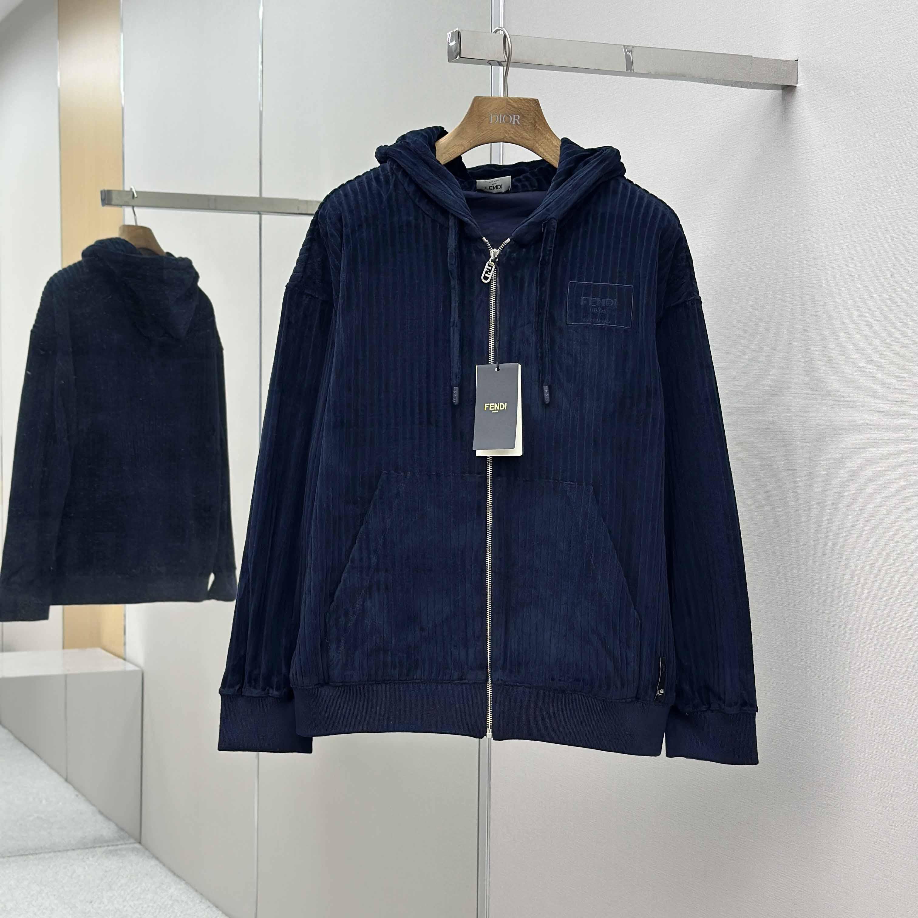 Fendi Blue Men Navy Blue Hooded Sweatshirt  - DesignerGu