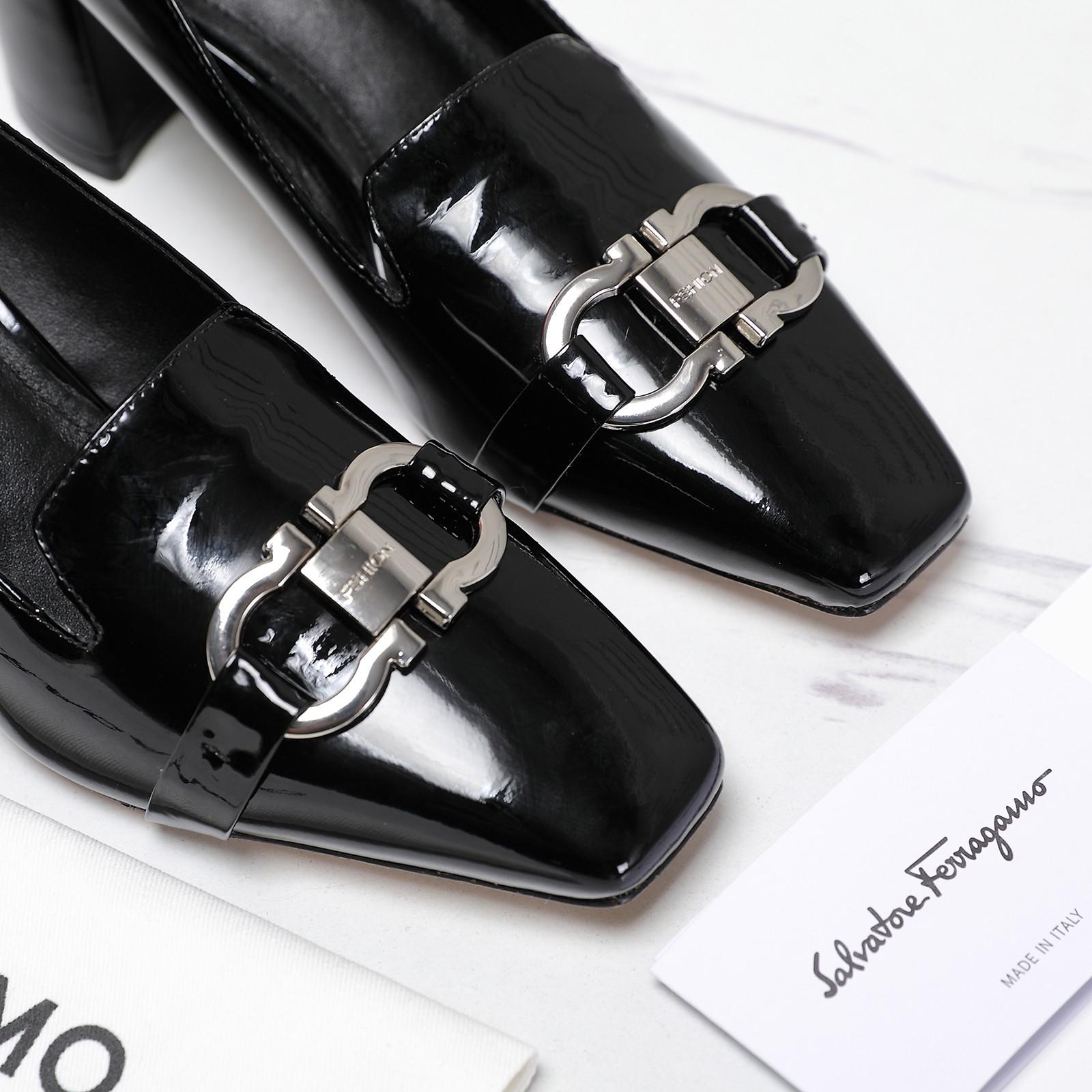 Ferragamo Black Leather Pump   6cm - DesignerGu