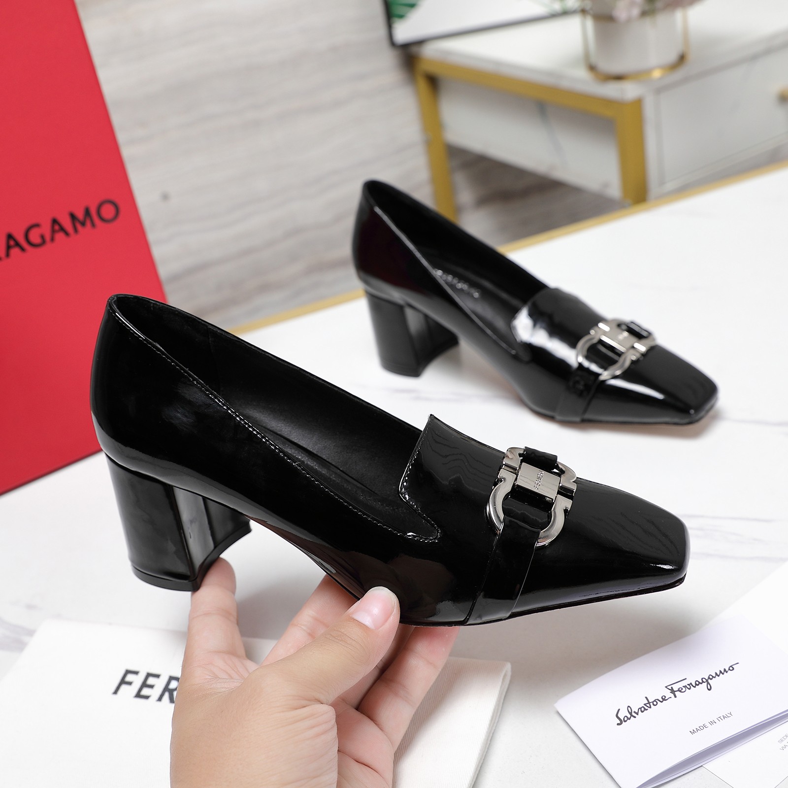 Ferragamo Black Leather Pump   6cm - DesignerGu