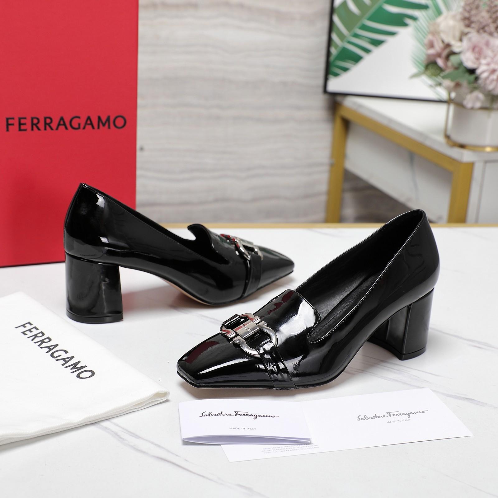 Ferragamo Black Leather Pump   6cm - DesignerGu