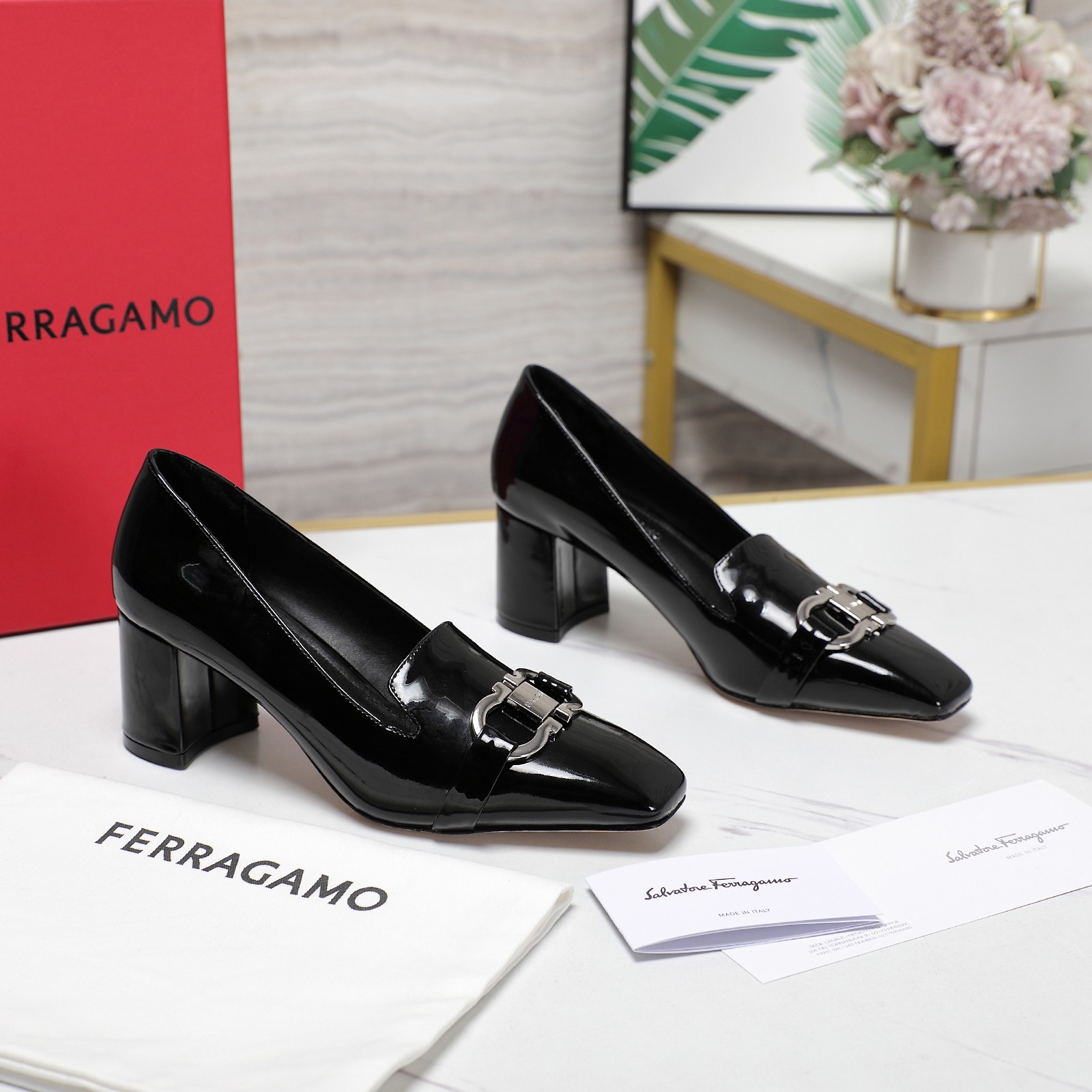 Ferragamo Black Leather Pump   6cm - DesignerGu
