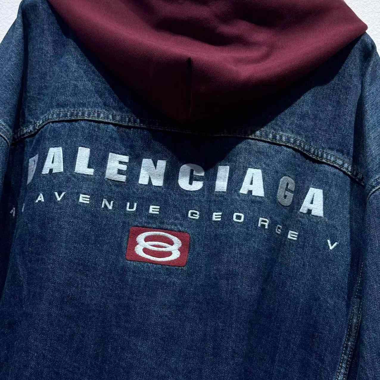 Balenciaga Patched Denim Jacket In Blue Denim And Dark Grey - DesignerGu