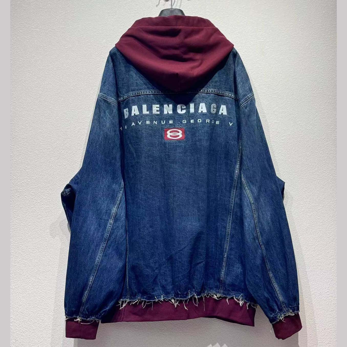 Balenciaga Patched Denim Jacket In Blue Denim And Dark Grey - DesignerGu