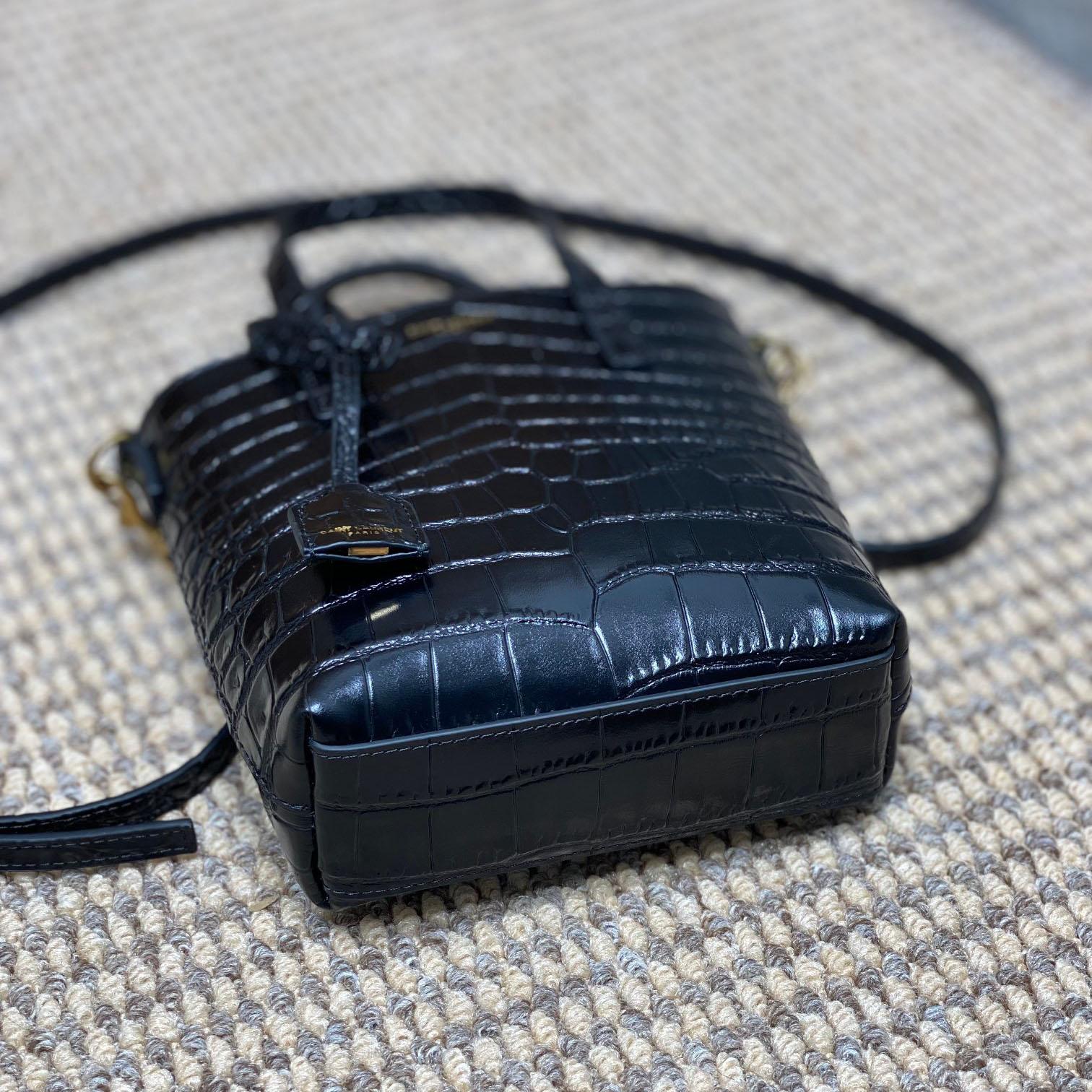 Saint Laurent Mini Toy Shopping Saint Laurent In Crocodile -  Embossed Leather - DesignerGu