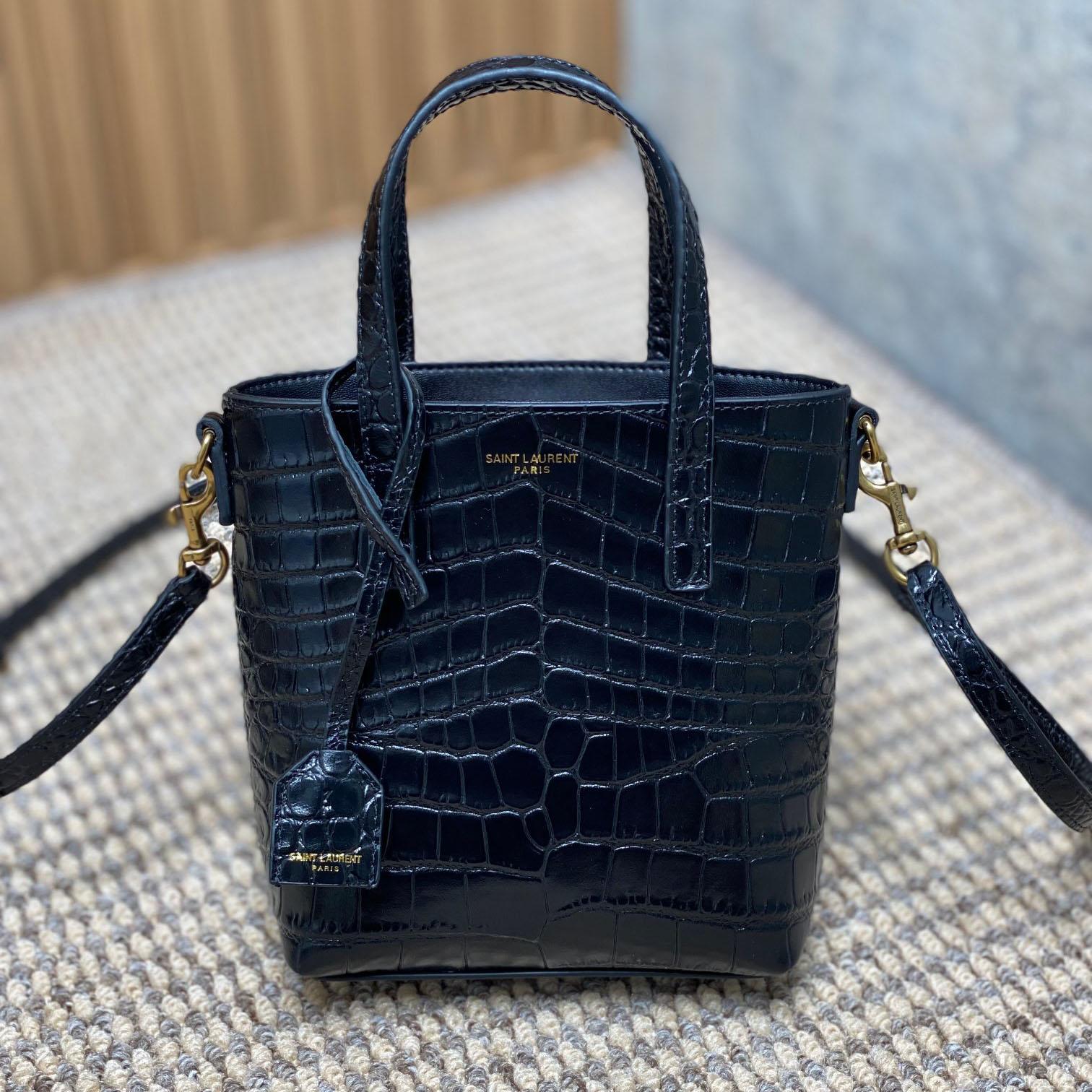 Saint Laurent Mini Toy Shopping Saint Laurent In Crocodile -  Embossed Leather - DesignerGu