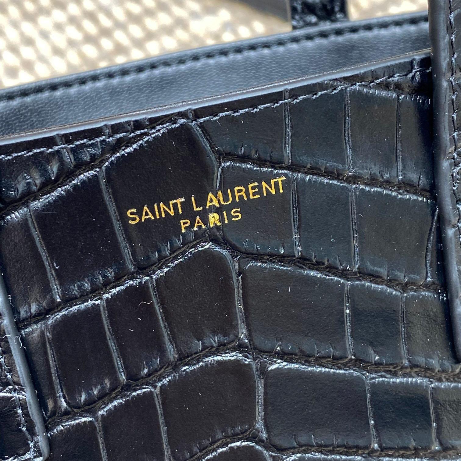 Saint Laurent Mini Toy Shopping Saint Laurent In Crocodile -  Embossed Leather - DesignerGu