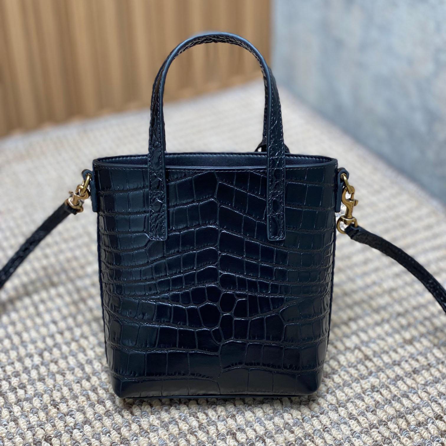 Saint Laurent Mini Toy Shopping Saint Laurent In Crocodile -  Embossed Leather - DesignerGu