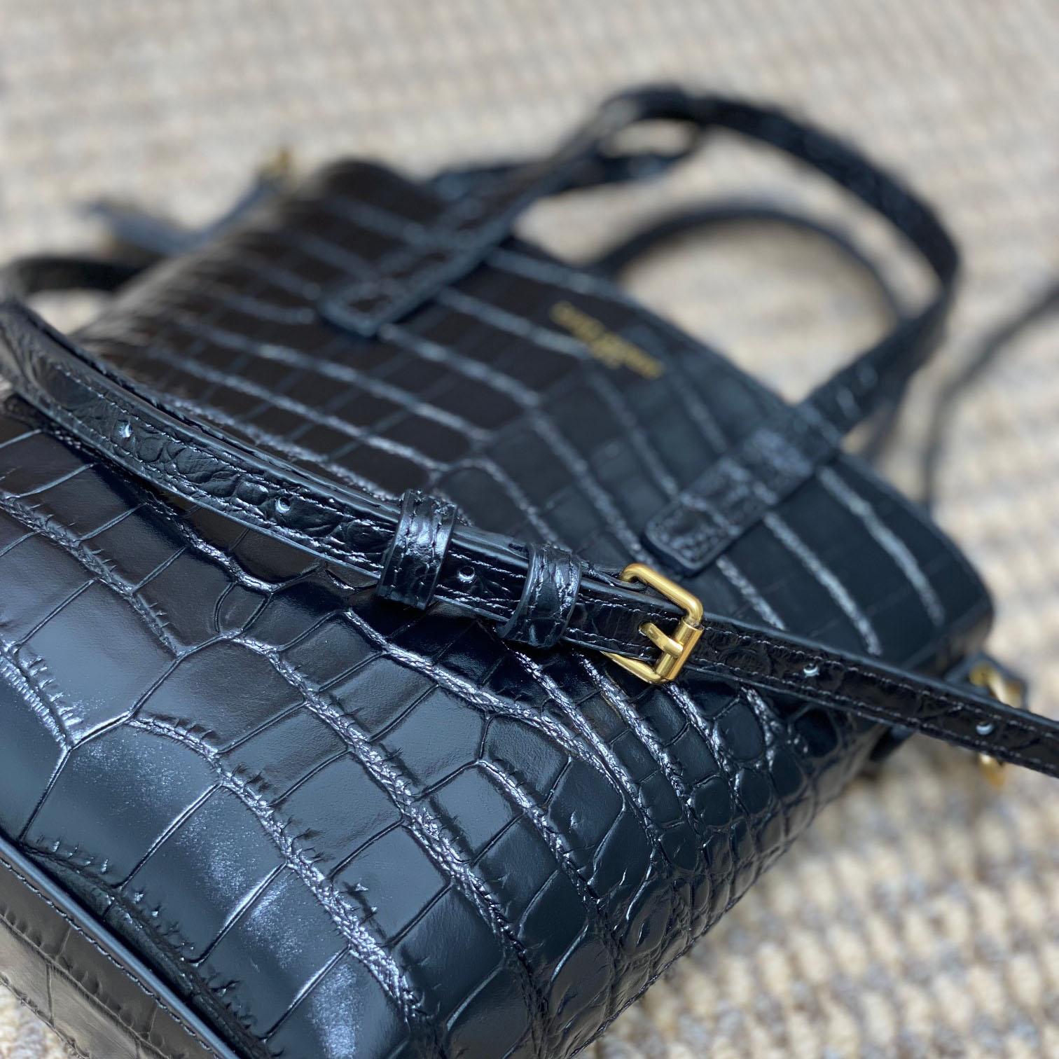 Saint Laurent Mini Toy Shopping Saint Laurent In Crocodile -  Embossed Leather - DesignerGu