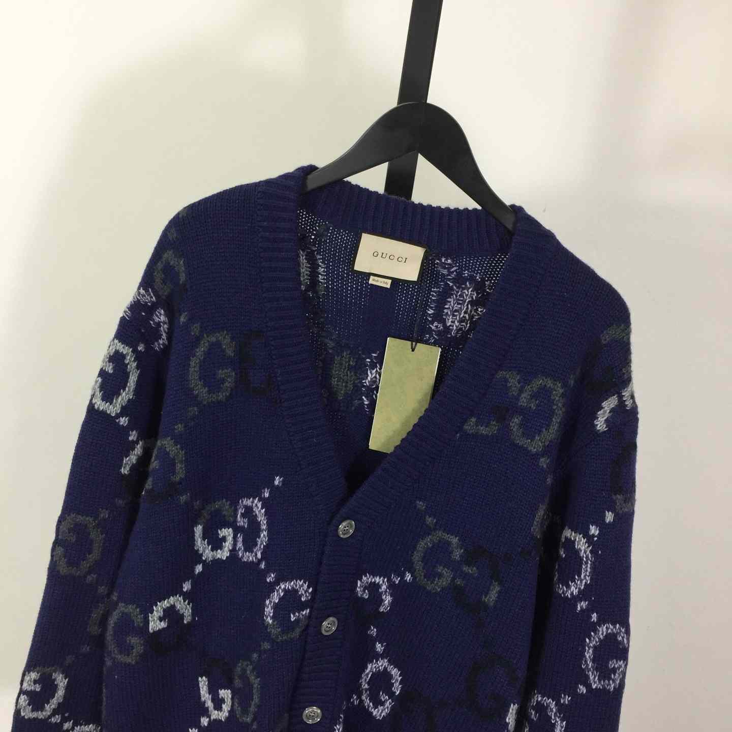 Gucci Wool Cardigan With GG Intarsia - DesignerGu