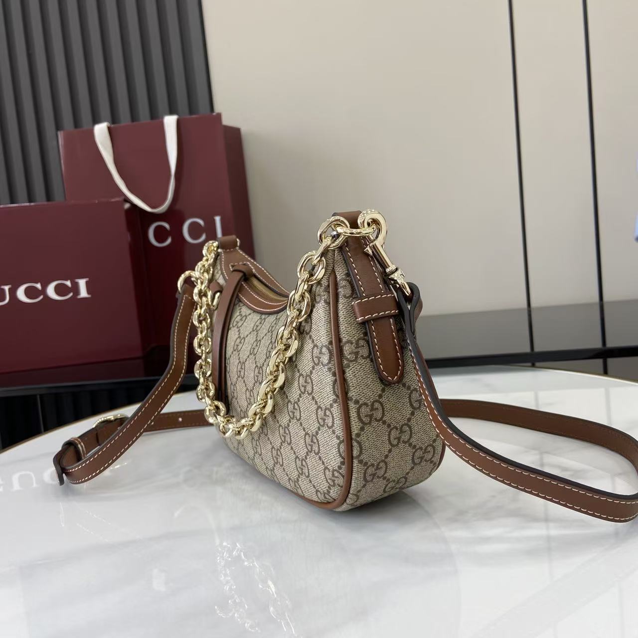 Gucci GG Emblem Small Shoulder Bag - DesignerGu