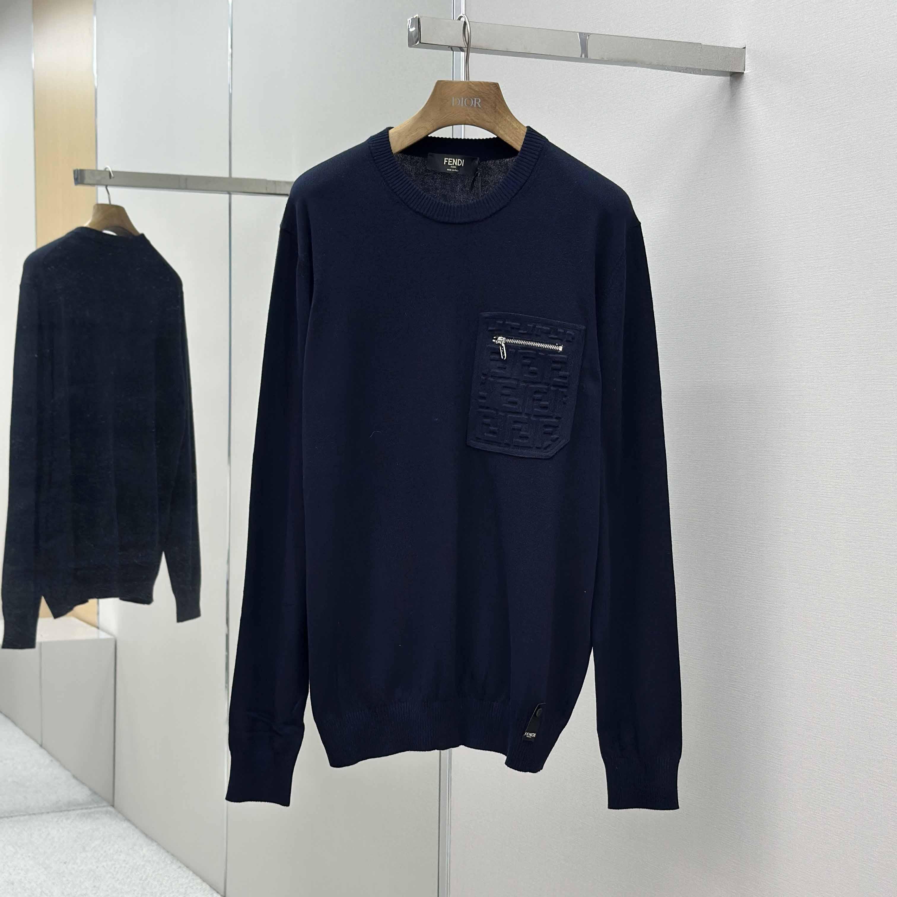 Fendi Navy Blue Wool Jumper - DesignerGu