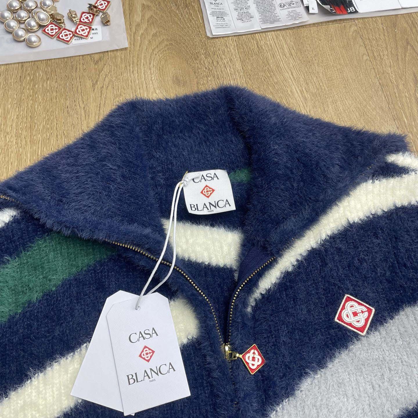 Casablanca Striped Fluffy Zip Up Jumper     D0106 - DesignerGu